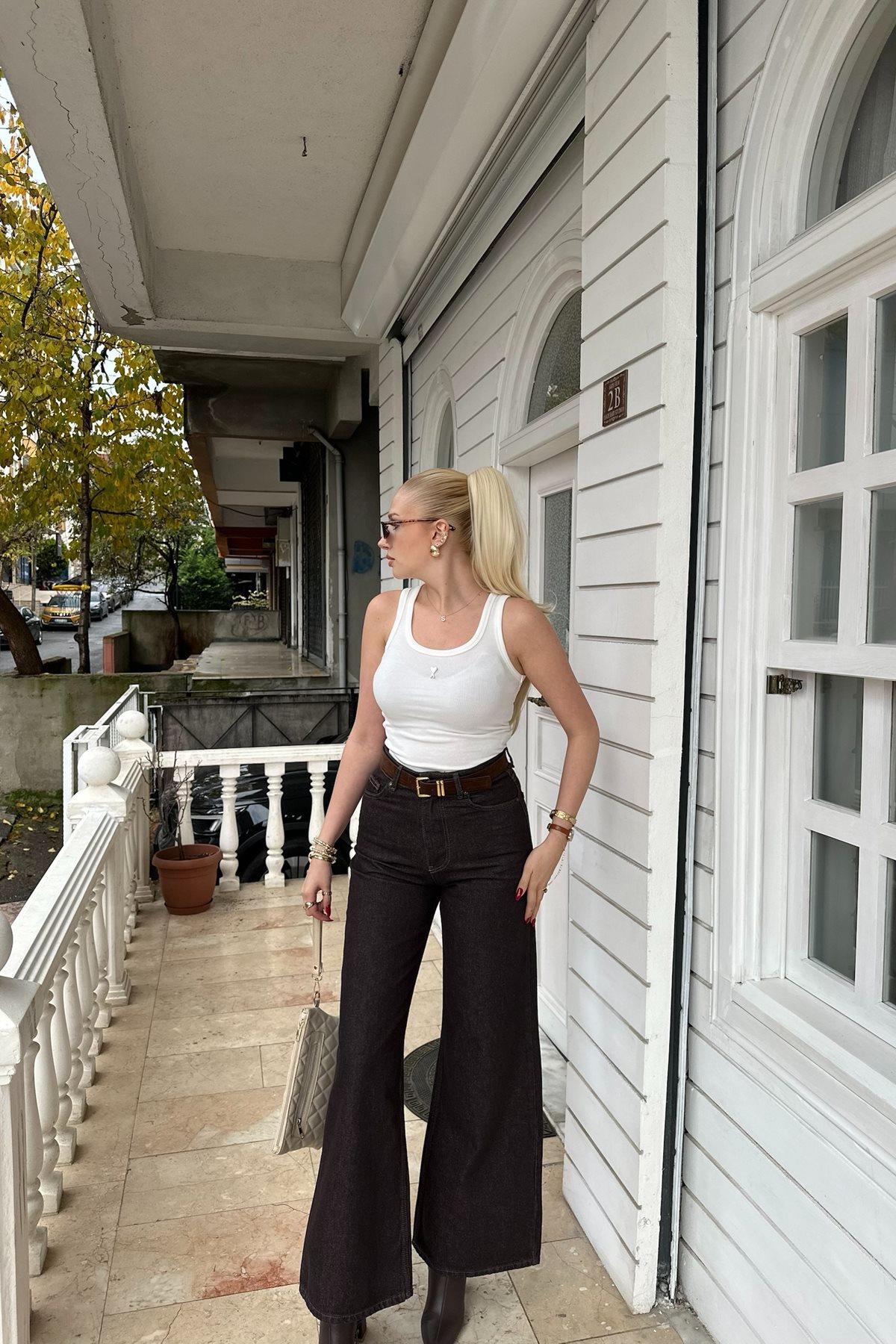 SÜET KEMER DETAY DENİM PANTOLON