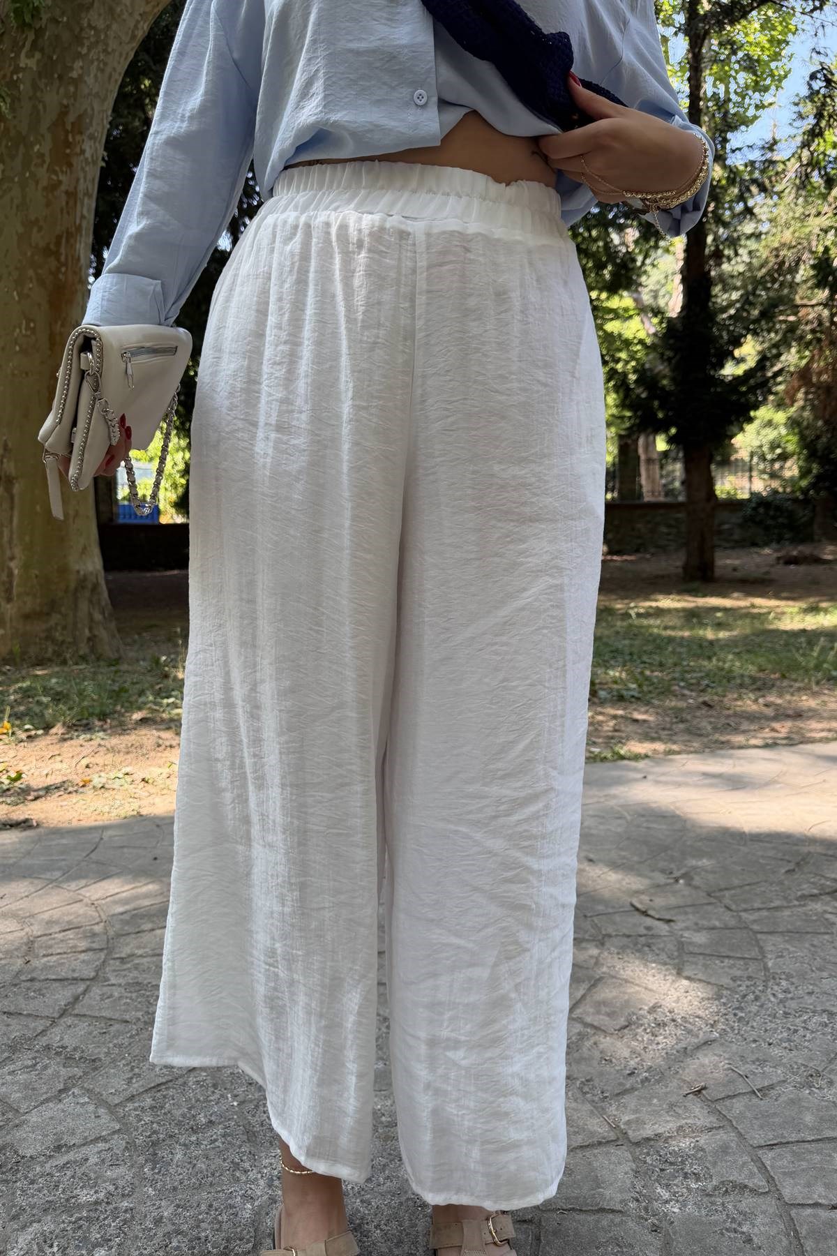 YAN CEPLİ BEL LASTİKLİ TÜL PANTOLON