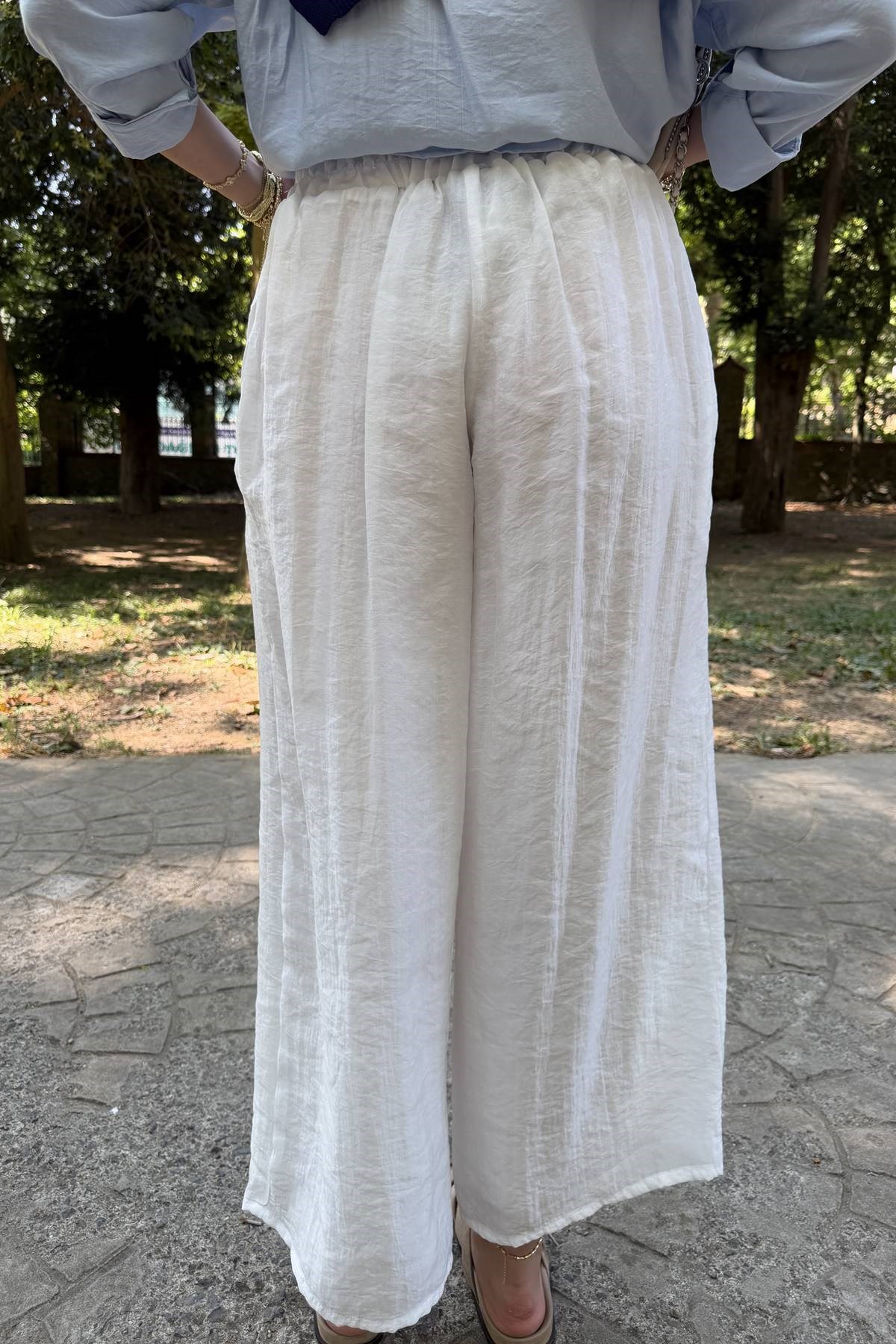 YAN CEPLİ BEL LASTİKLİ TÜL PANTOLON