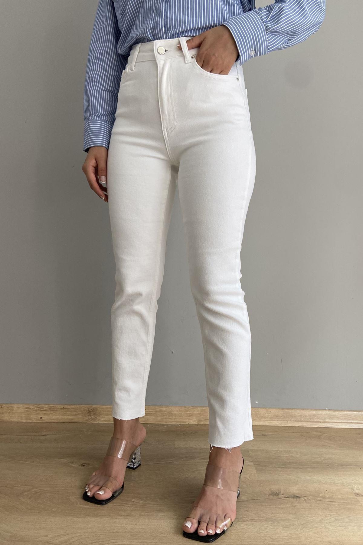 YÜKSEK BEL DİKİŞSİZ PAÇA MOM PANTOLON
