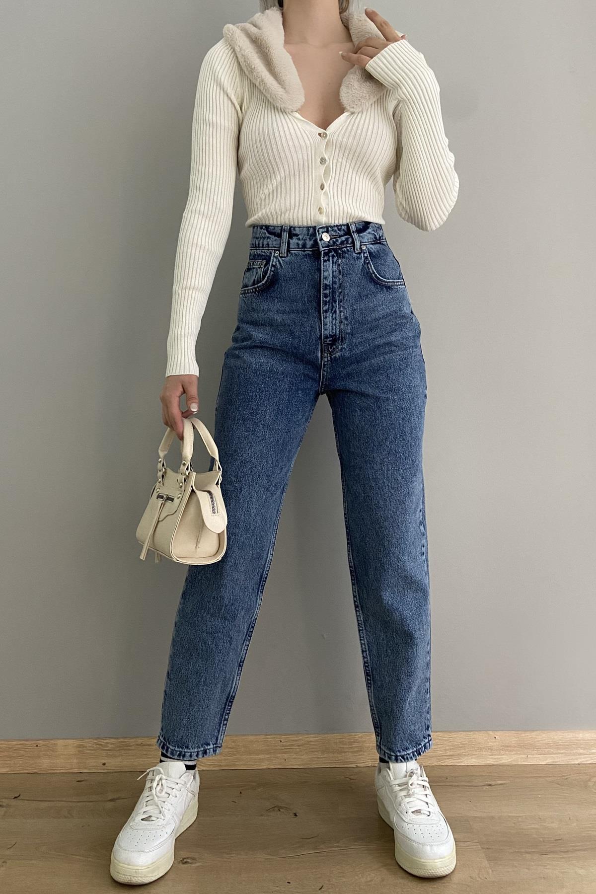 YÜKSEK BEL MOM PANTALON