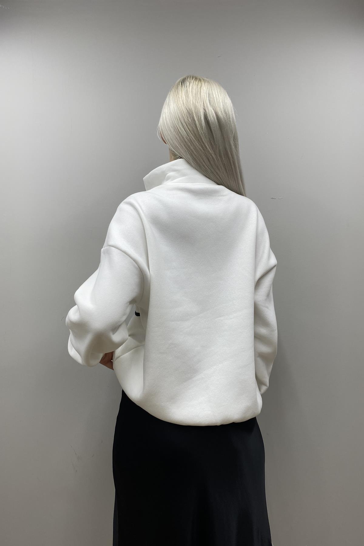 BASKI DETAY FERMUARLI SWEATSHIRT