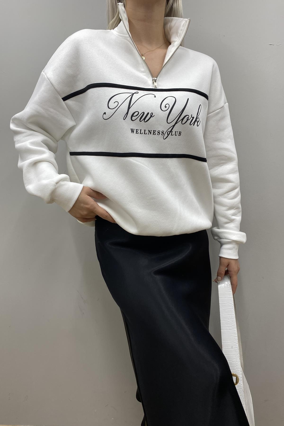 BASKI DETAY FERMUARLI SWEATSHIRT