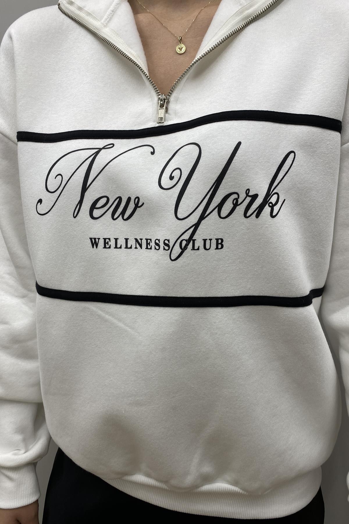 BASKI DETAY FERMUARLI SWEATSHIRT