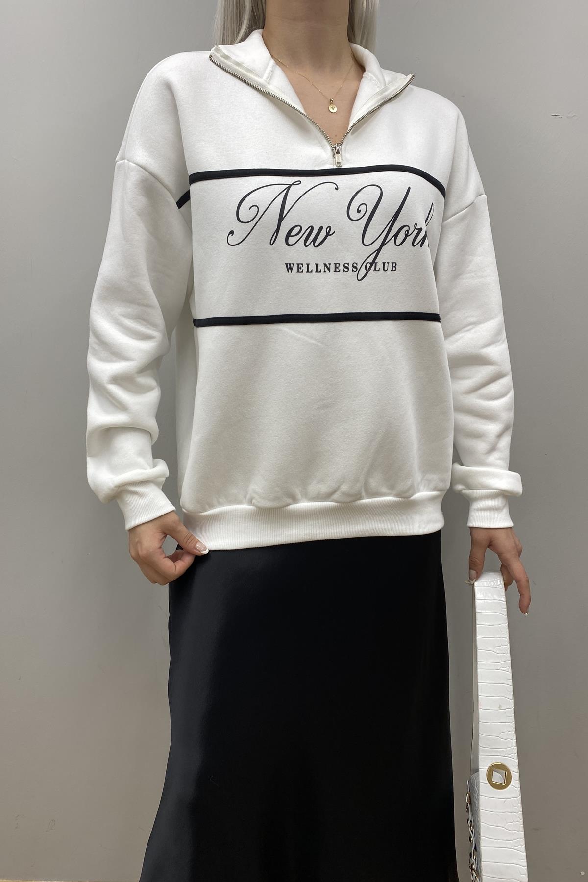 BASKI DETAY FERMUARLI SWEATSHIRT
