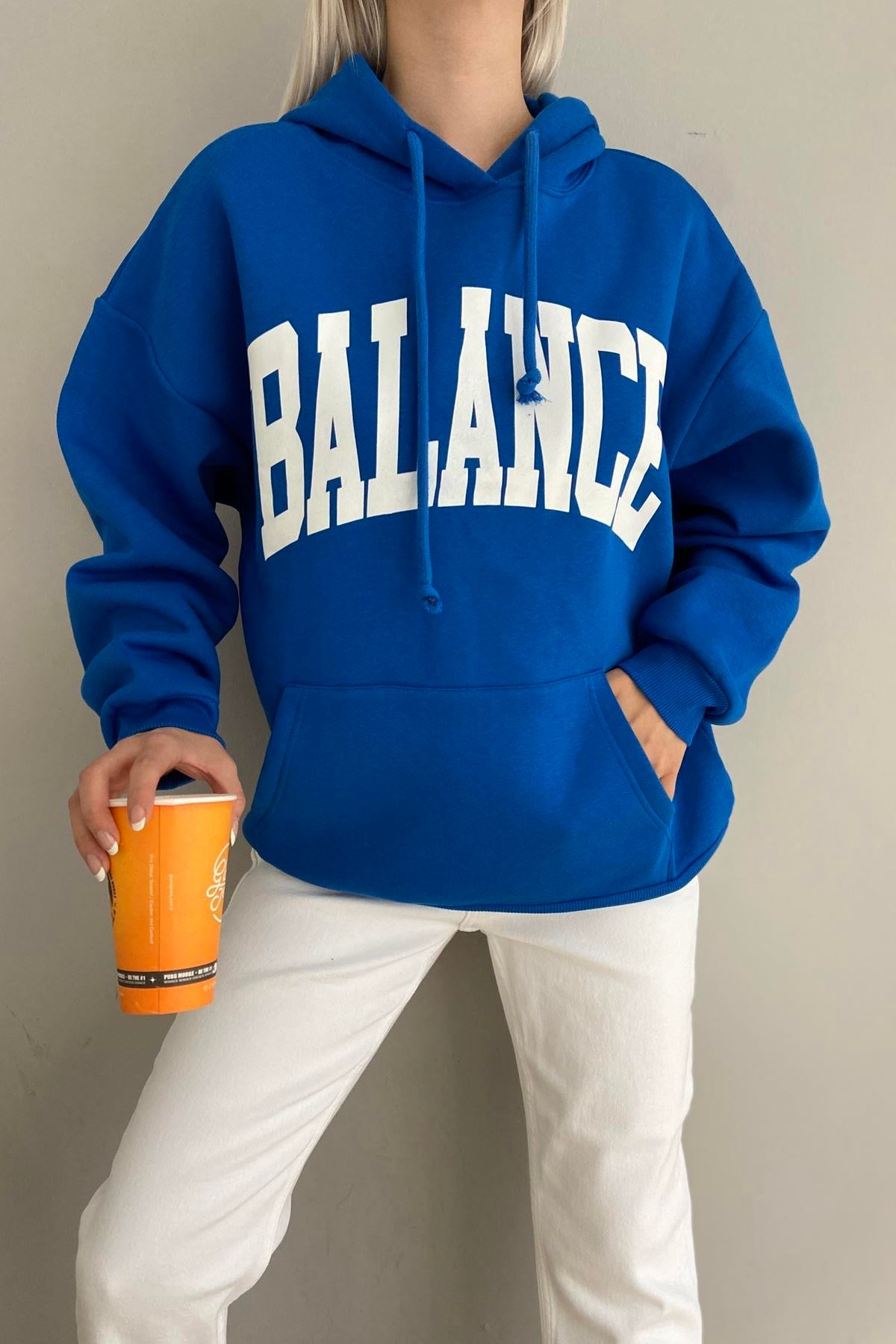 BASKI DETAYLI KAPŞONLU OVERSİZE SWEATSHIRT