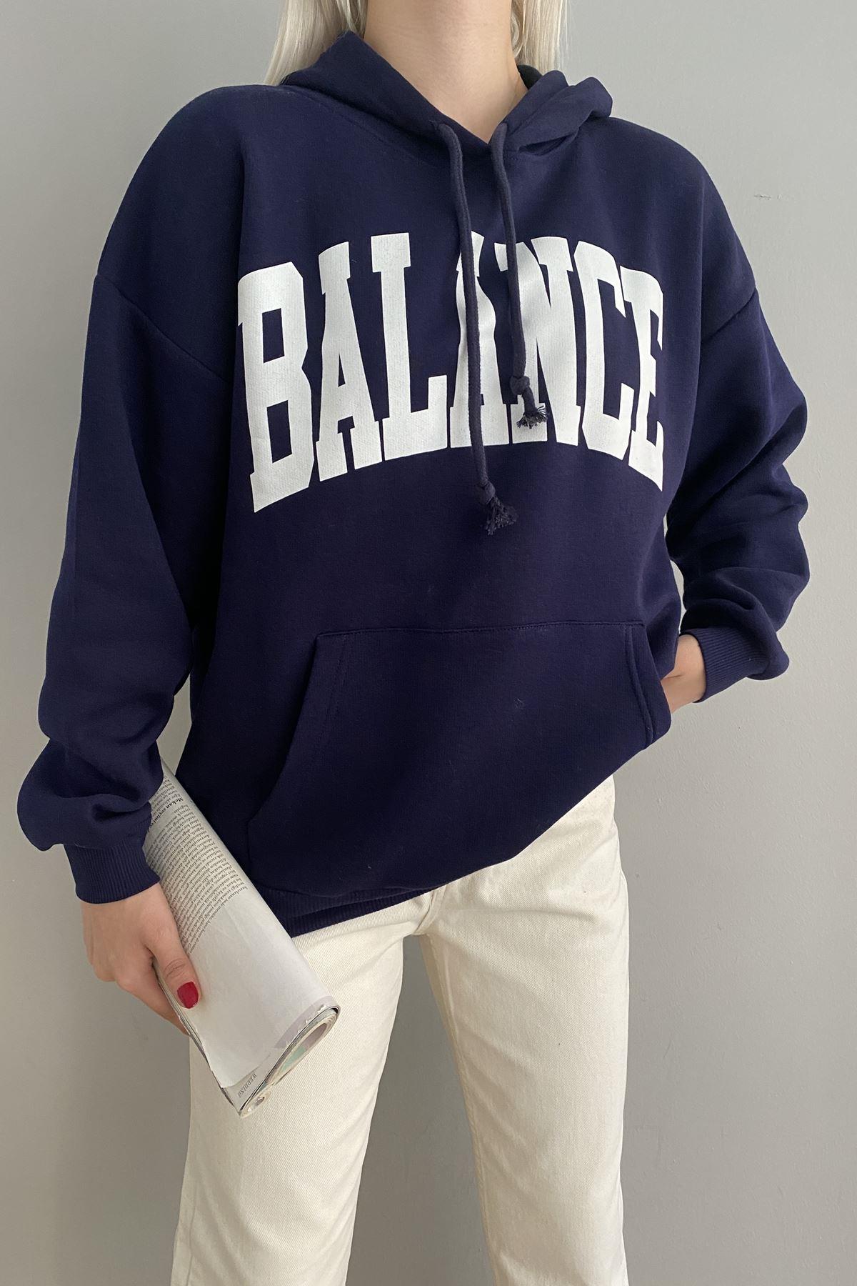 BASKI DETAYLI KAPŞONLU OVERSİZE SWEATSHIRT