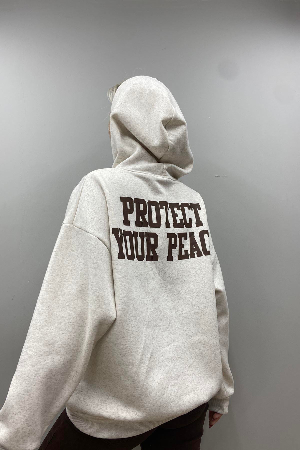 BASKI DETAYLI KAPŞONLU OVERSİZE SWEATSHIRT