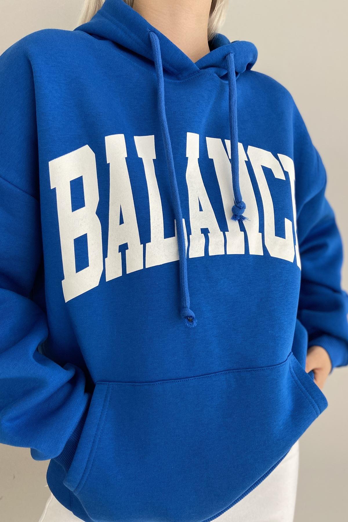 BASKI DETAYLI KAPŞONLU OVERSİZE SWEATSHIRT