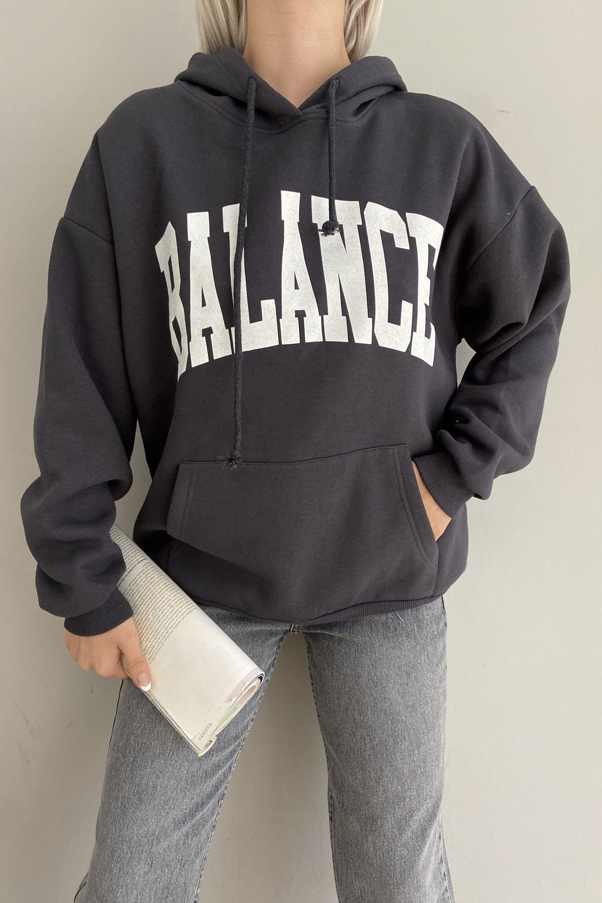 BASKI DETAYLI KAPŞONLU OVERSİZE SWEATSHIRT