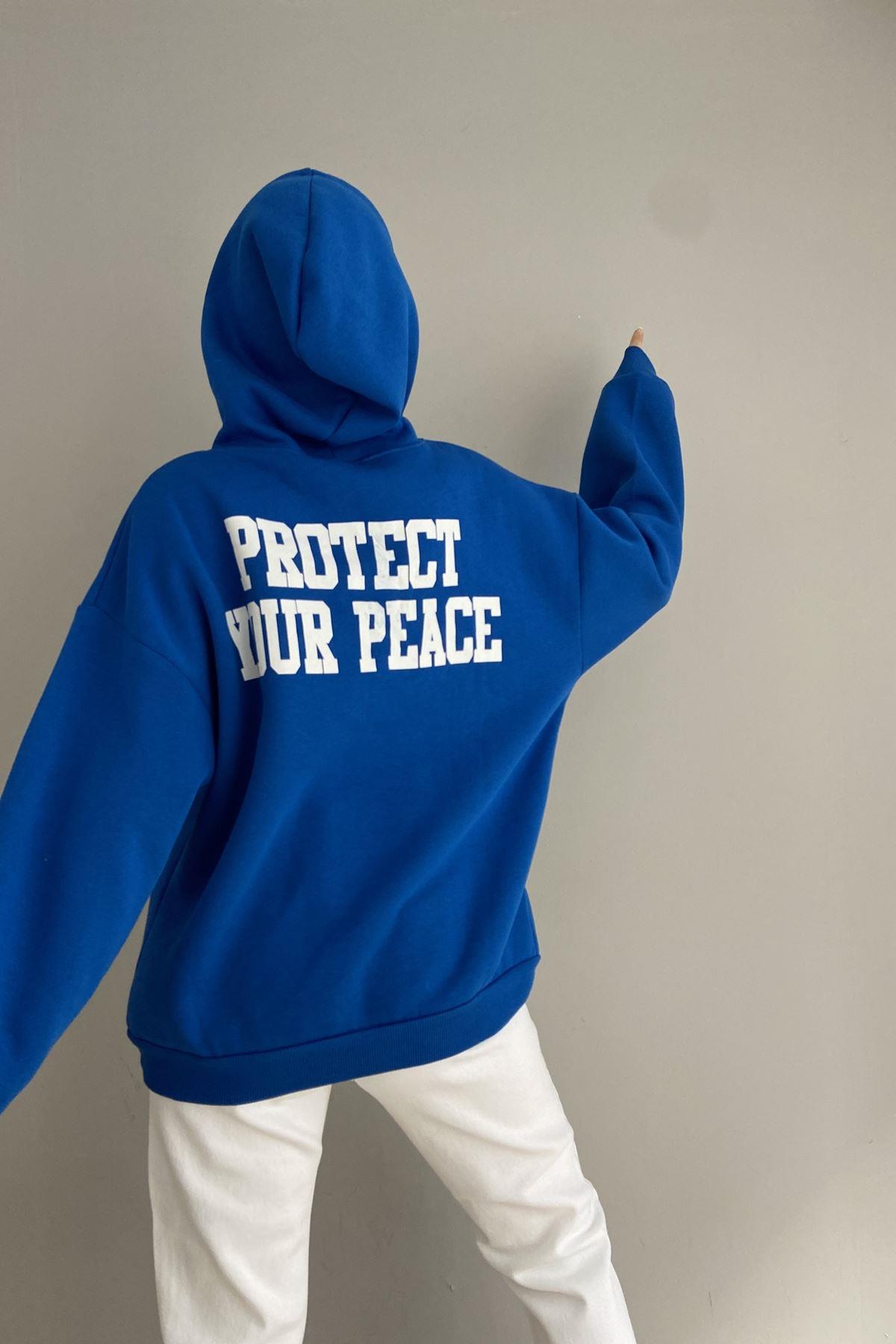 BASKI DETAYLI KAPŞONLU OVERSİZE SWEATSHIRT
