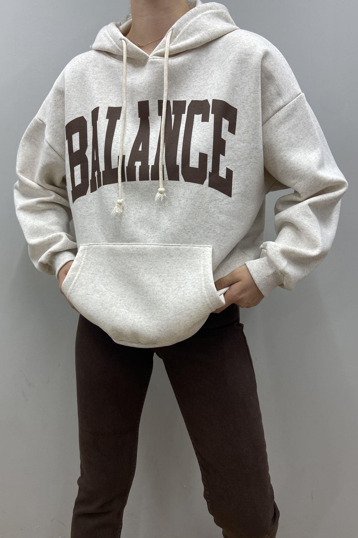 BASKI DETAYLI KAPŞONLU OVERSİZE SWEATSHIRT