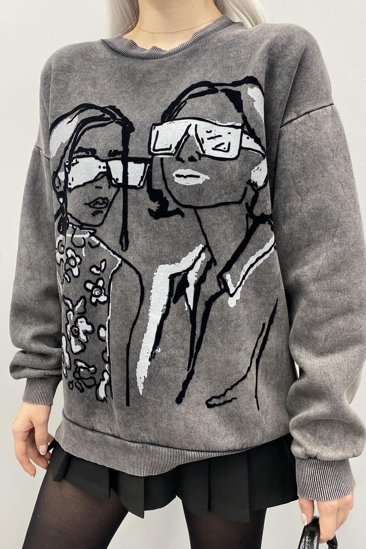 BASKI DETAYLI SWEATSHIRT
