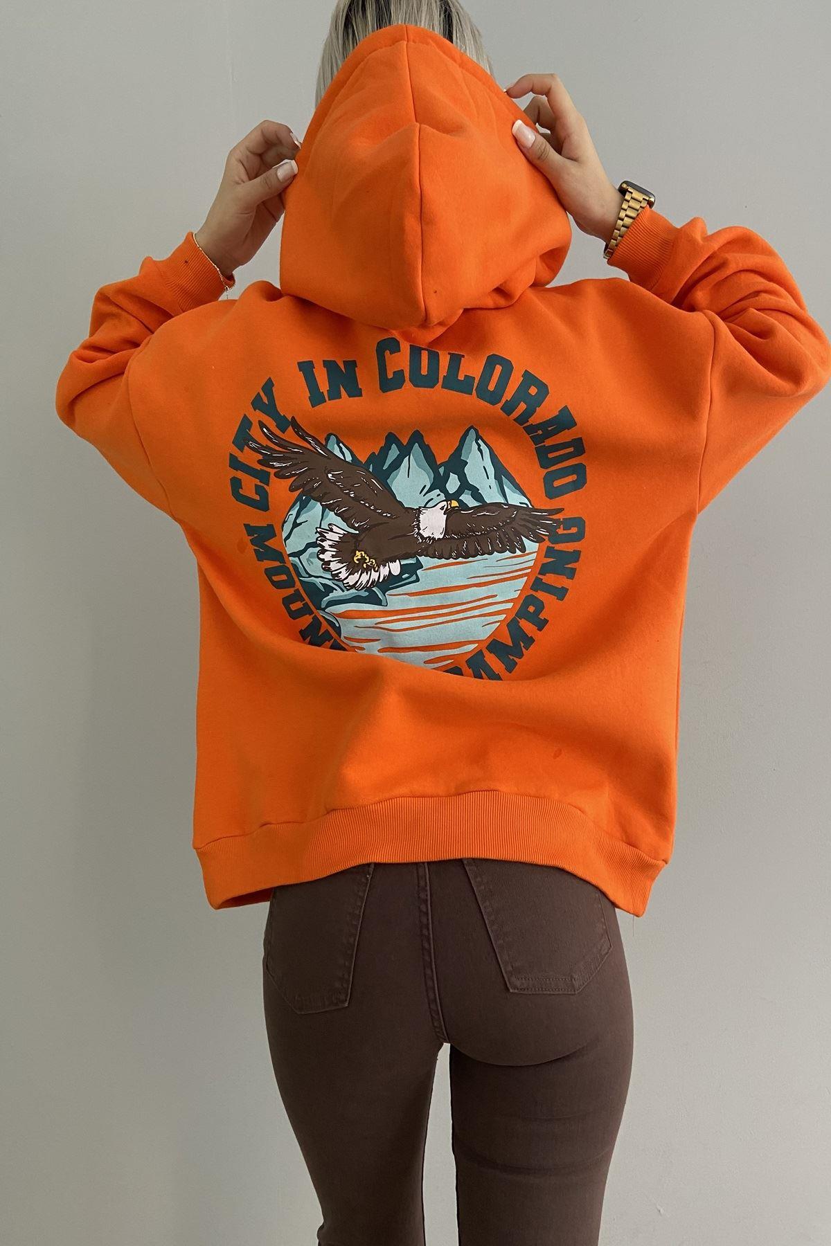 BASKILI KAPŞONLU SWEAT