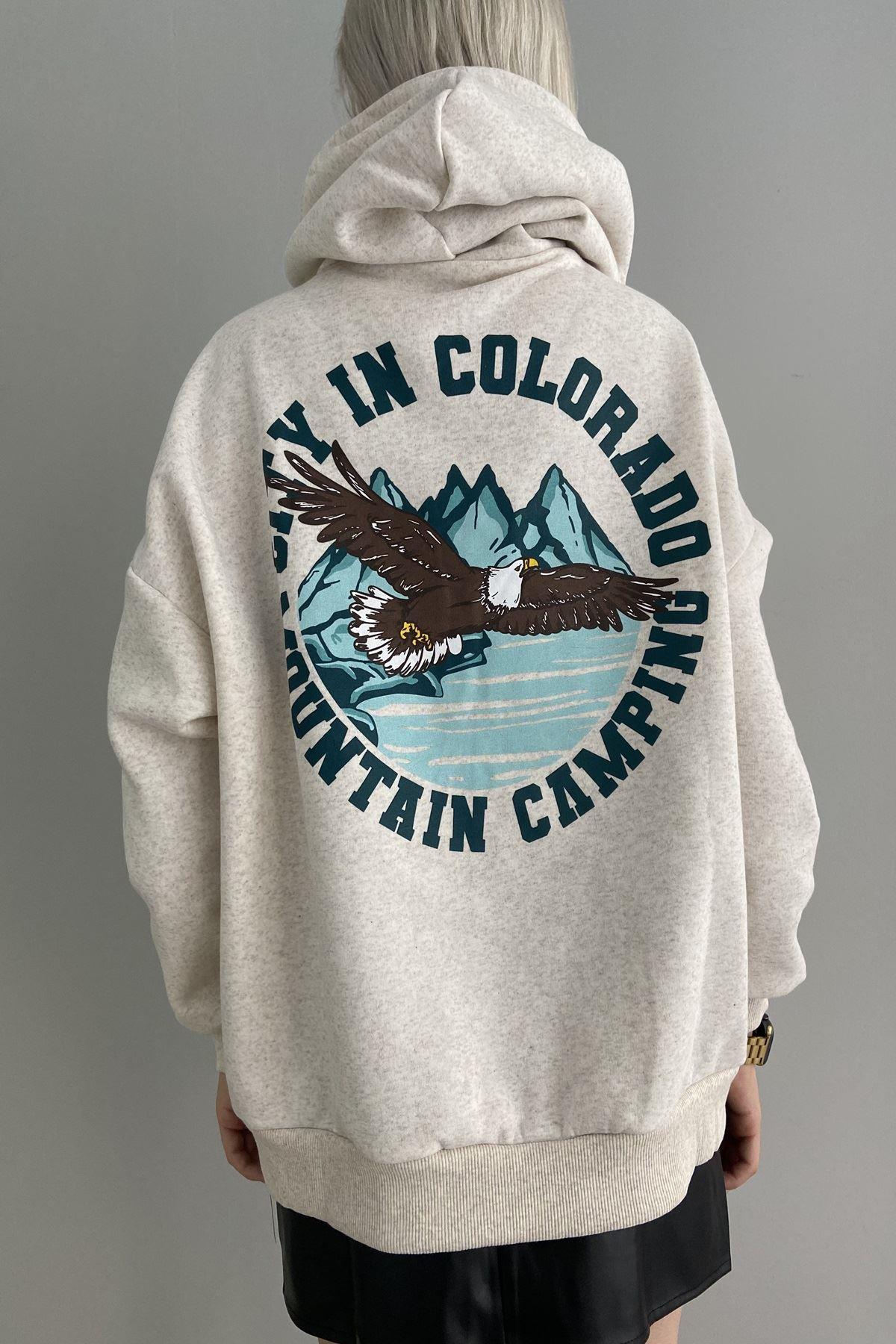 BASKILI KAPŞONLU SWEAT