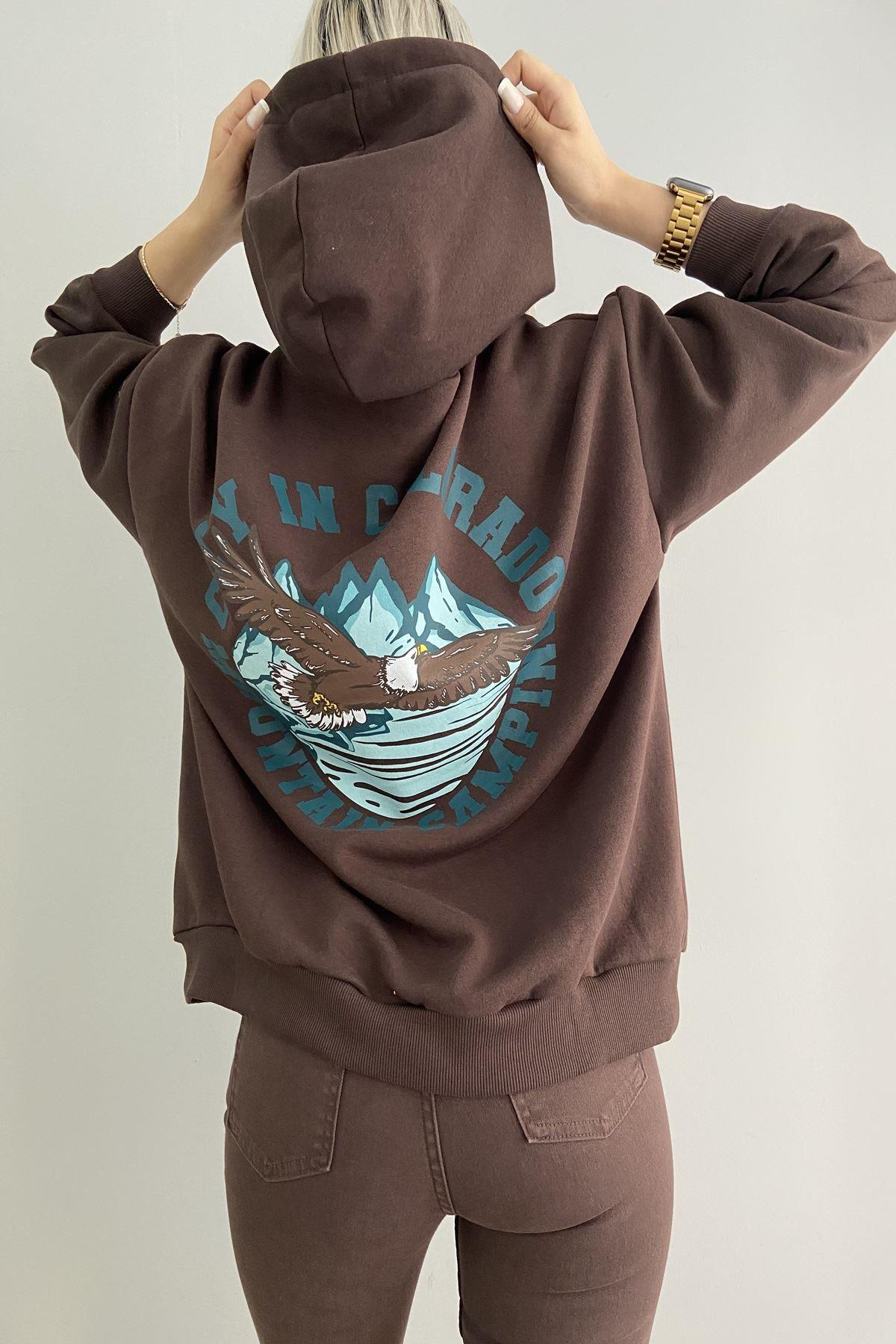BASKILI KAPŞONLU SWEAT