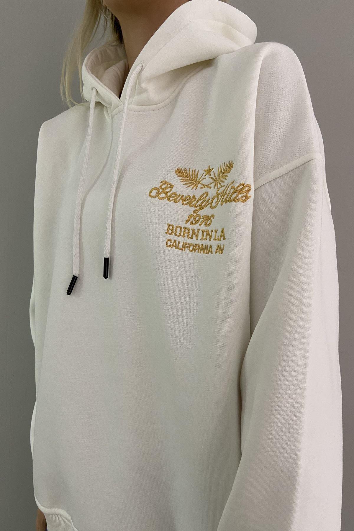 BEVERLY HILS NAKIŞLI KAPŞONLU SWEAT