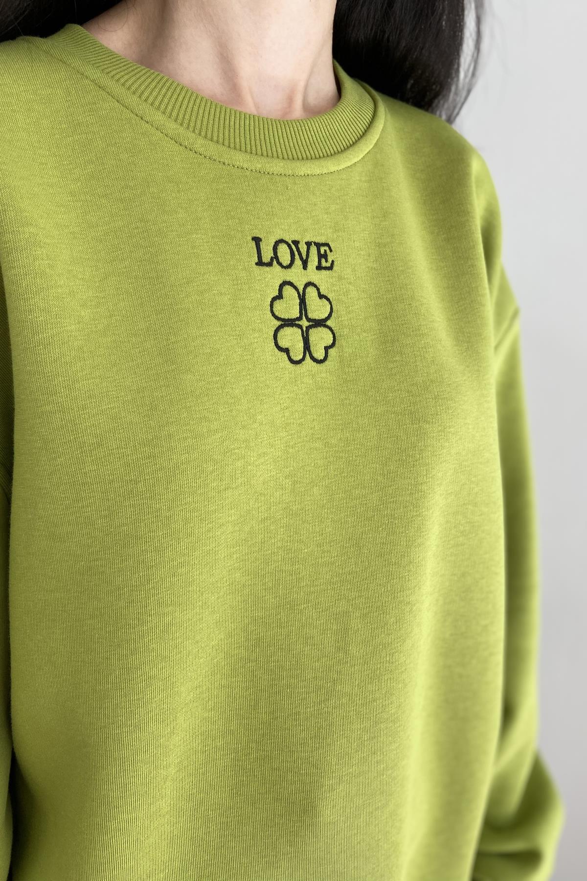 BİSİKLET YAKA BASKILI NAKIŞ DETAY SWEATSHIRT