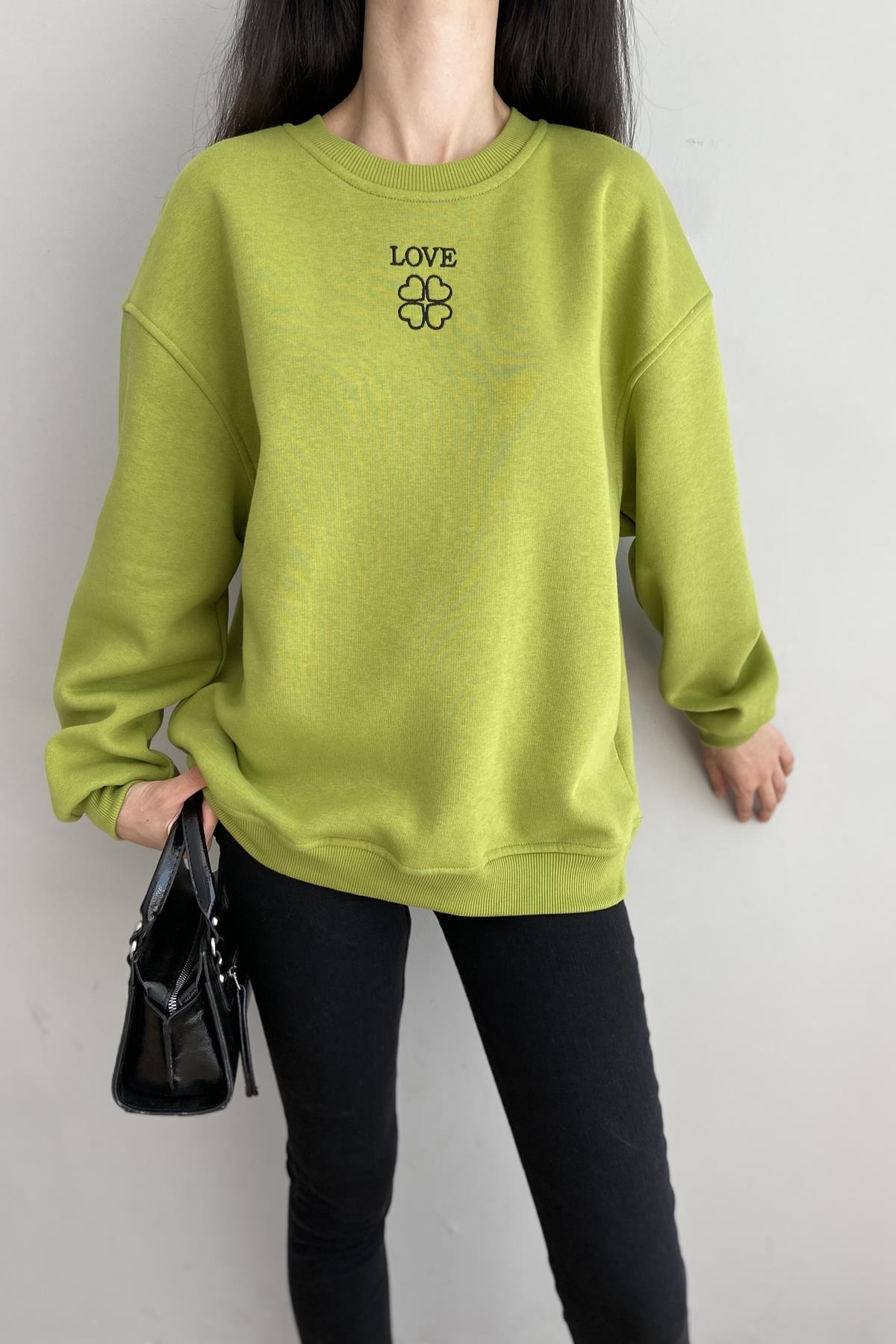BİSİKLET YAKA BASKILI NAKIŞ DETAY SWEATSHIRT