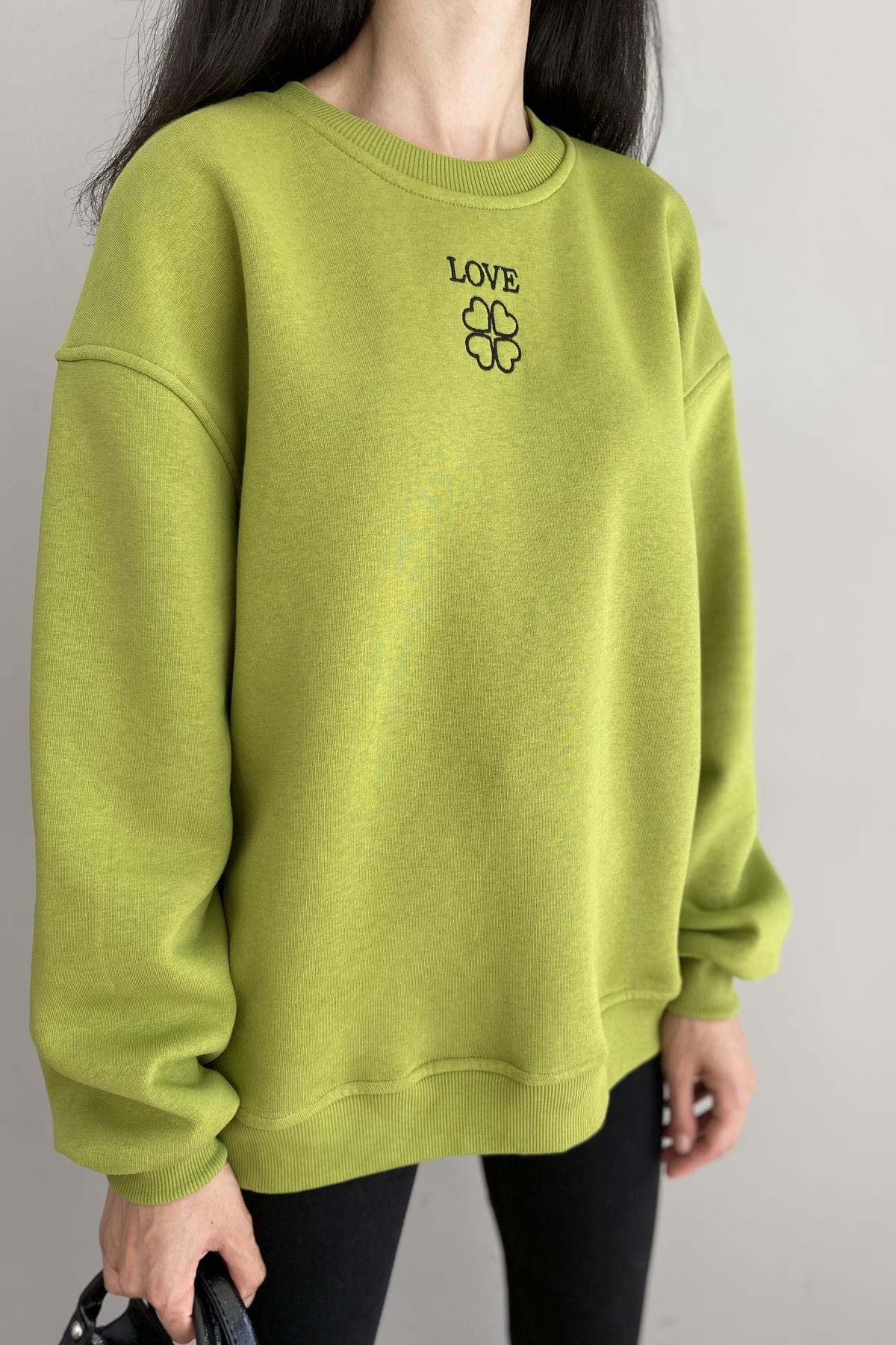 BİSİKLET YAKA BASKILI NAKIŞ DETAY SWEATSHIRT