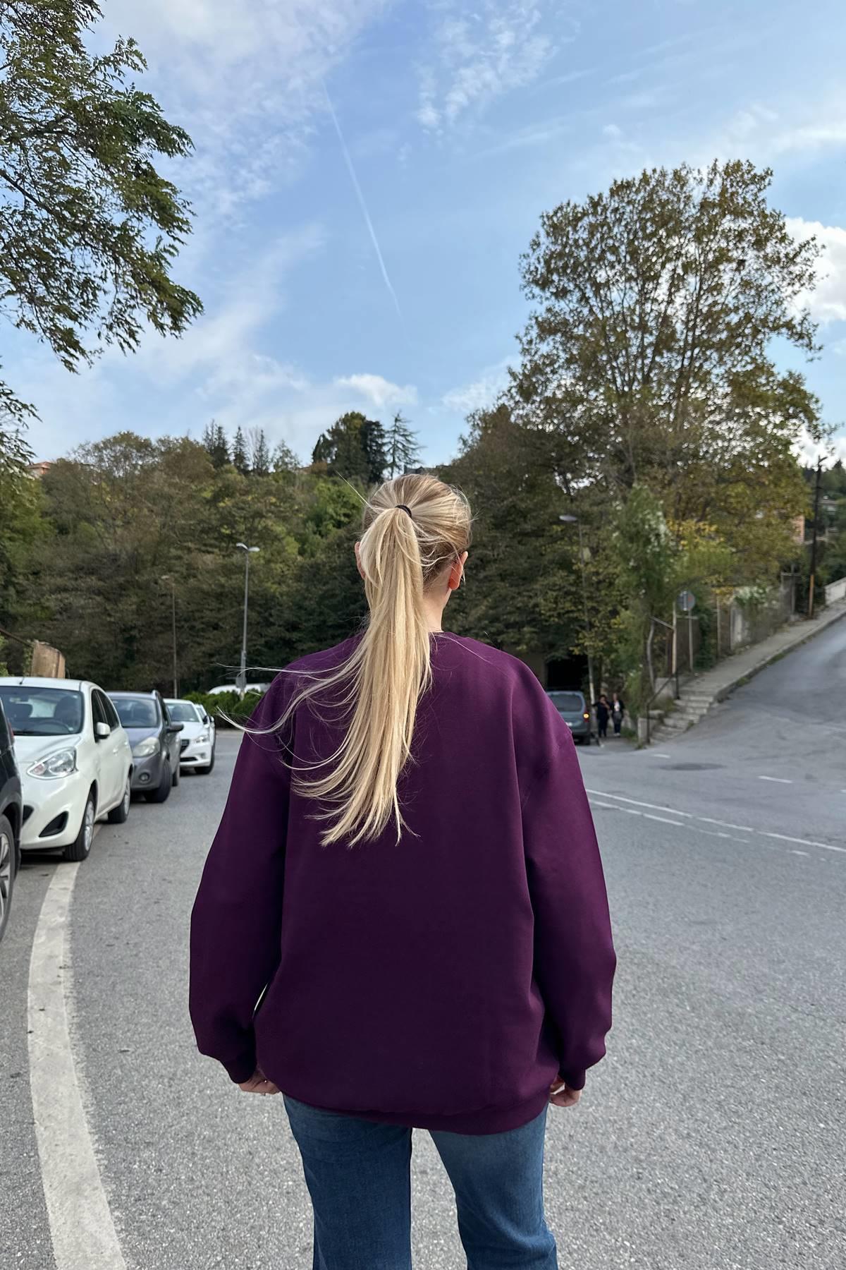 BİSİKLET YAKA KALP NAKIŞLI SWEATSHIRT