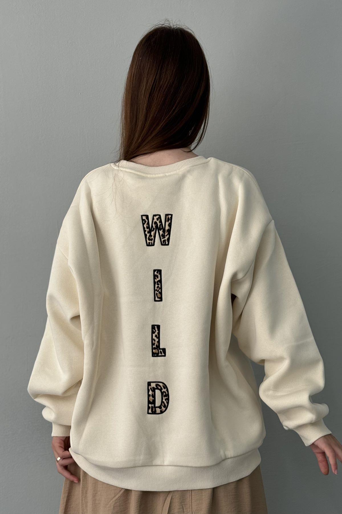 FERMUAR VE NAKIŞ DETAYLI SWEATSHIRT