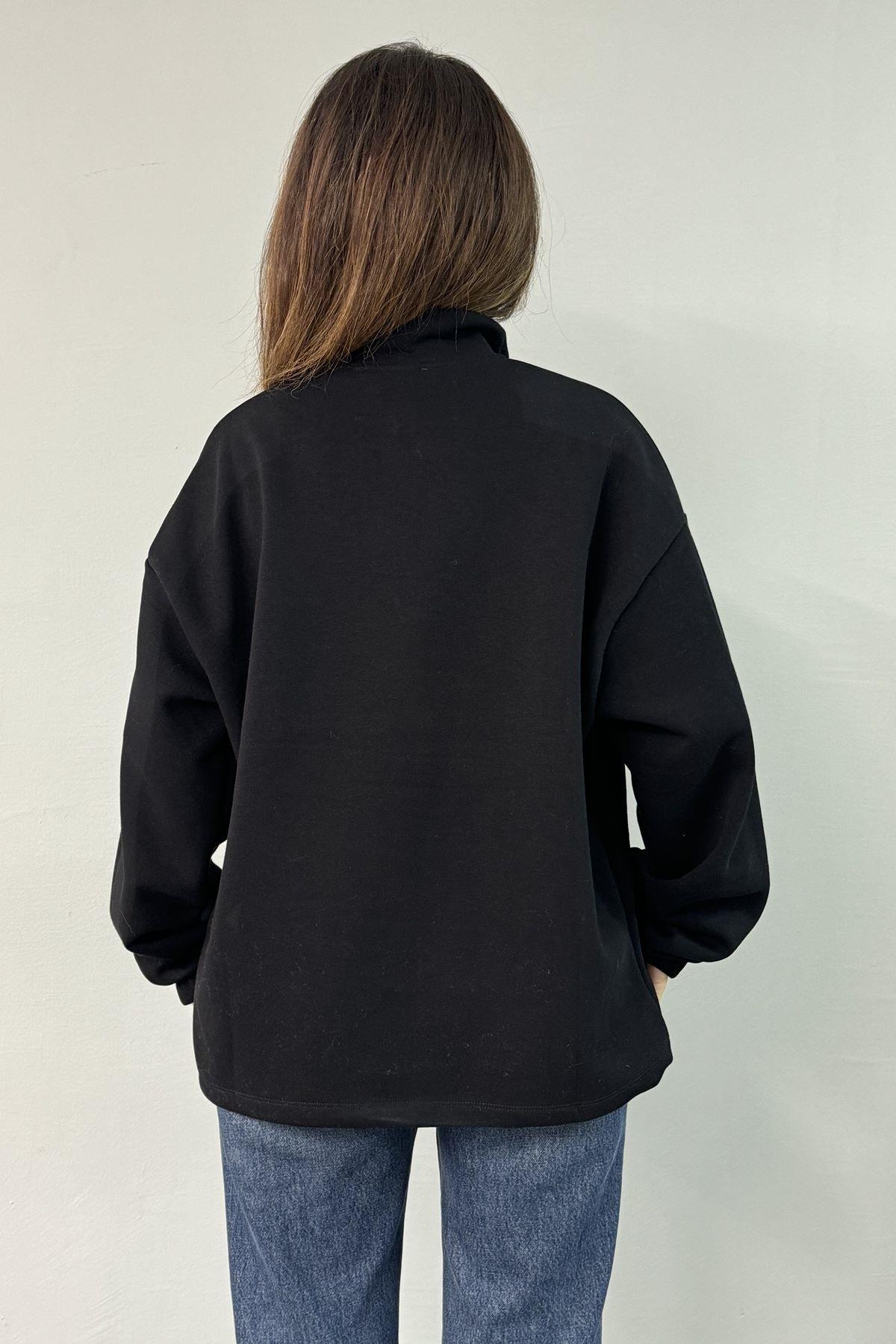 FERMUARLI NAKIŞLI DETAYLI SWEATSHIRT