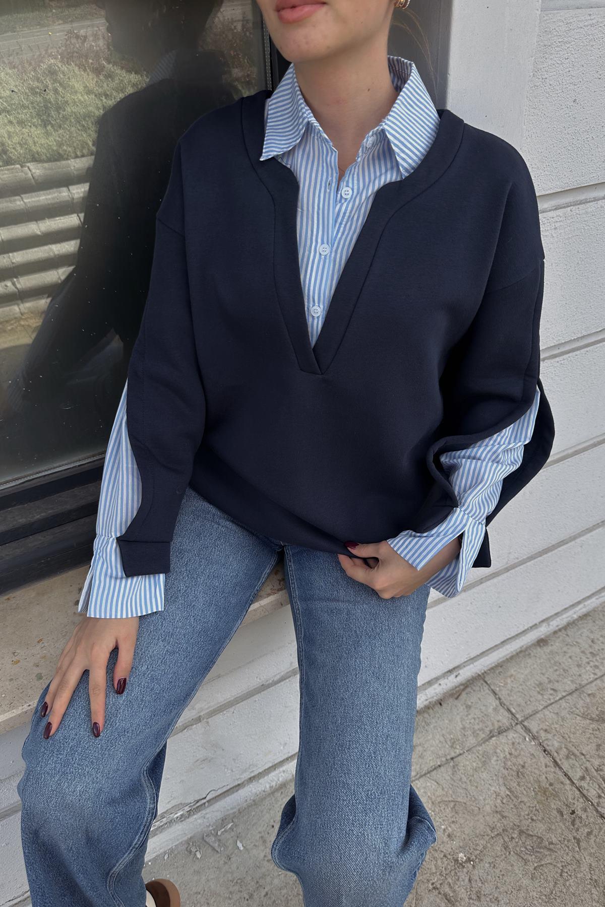 GÖMLEK DETAYLI SWEATSHIRT