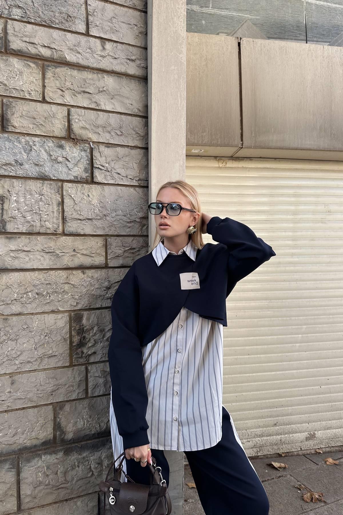 GÖMLEK DETAYLI SWEATSHIRT