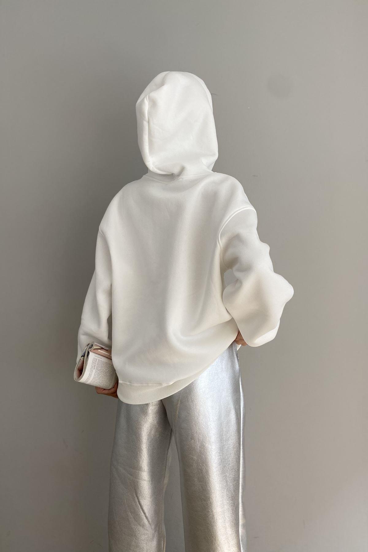 KALP NAKIŞLI KAPŞONLU SWEATSHIRT