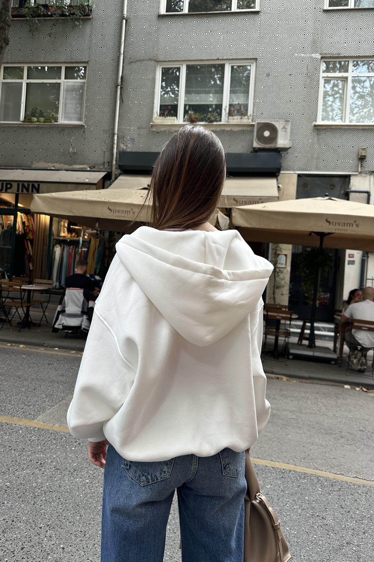 KAPŞONLU FERMUAR DETAY SWEATSHIRT