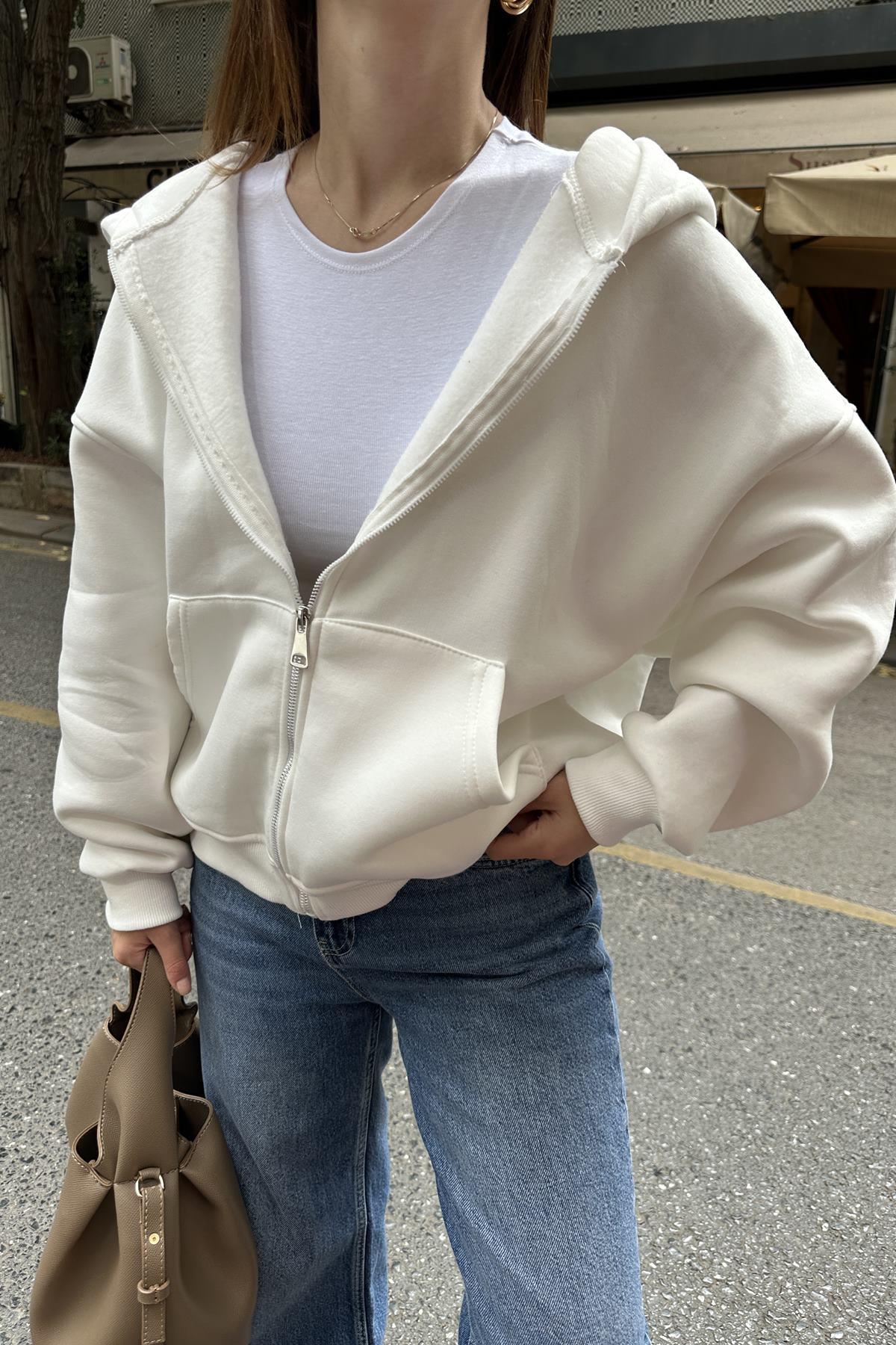 KAPŞONLU FERMUAR DETAY SWEATSHIRT