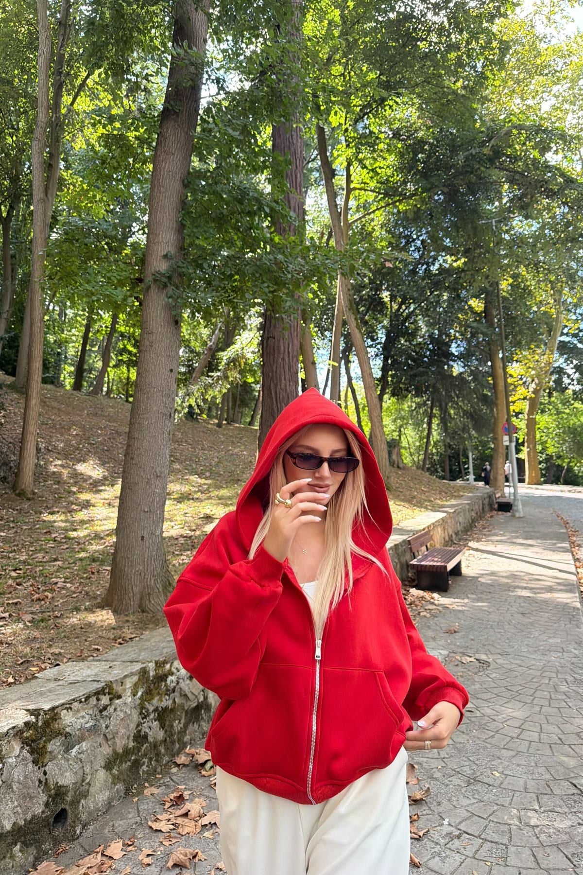 KAPŞONLU FERMUAR DETAY SWEATSHIRT