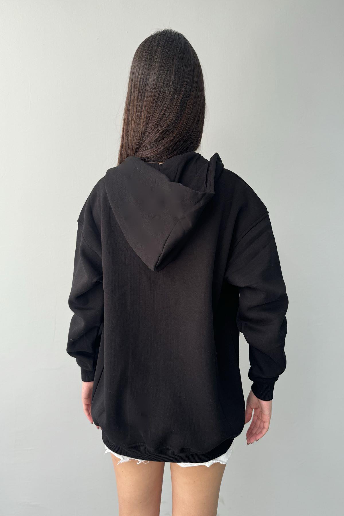 KAPŞONLU FERMUARLI OVERSİZE SWEATSHIRT