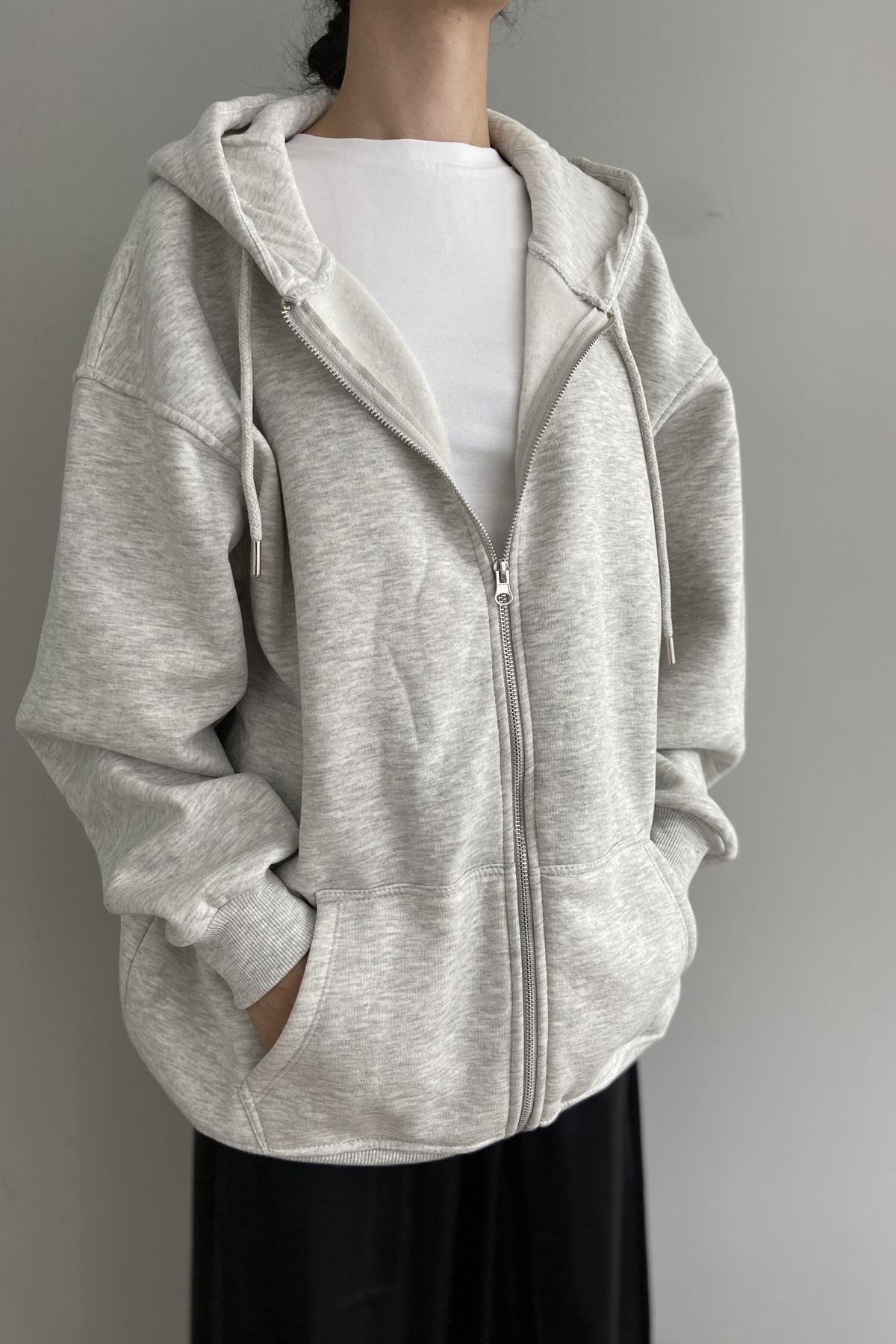 KAPŞONLU FERMUARLU SWEATSHIRT
