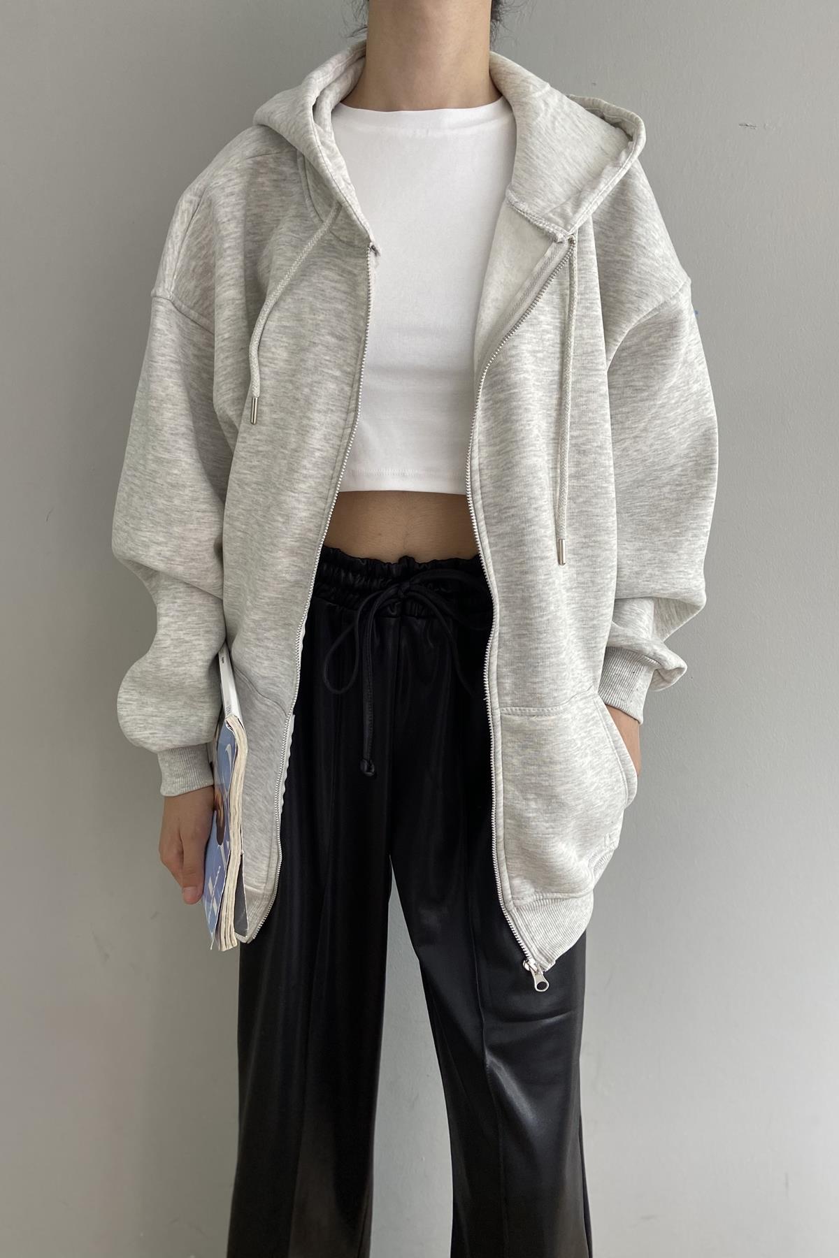 KAPŞONLU FERMUARLU SWEATSHIRT