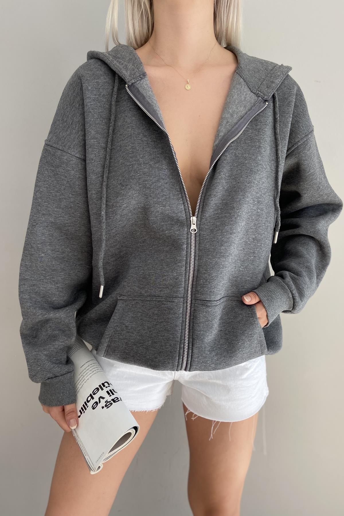 KAPŞONLU FERMUARLU SWEATSHIRT