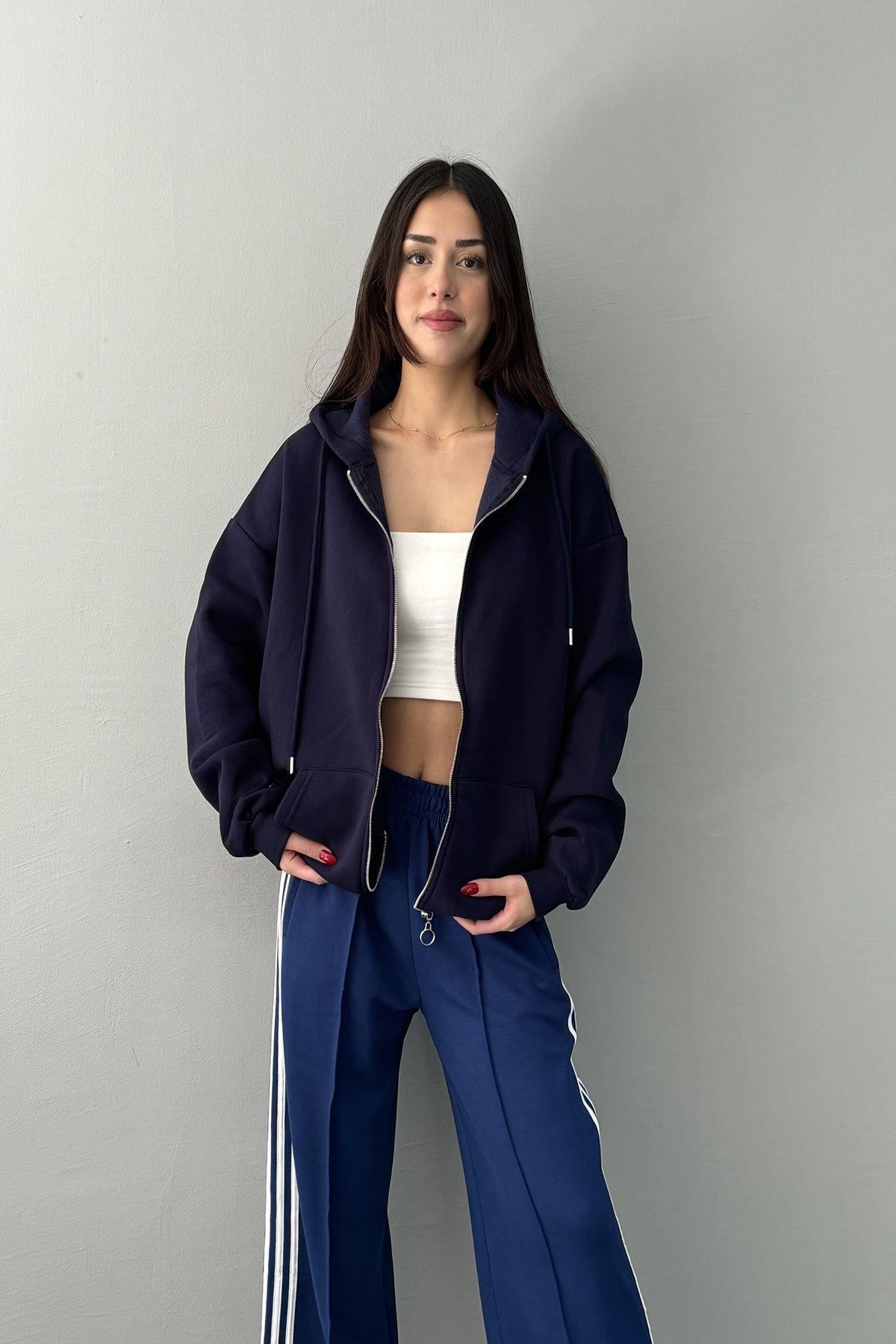 KAPŞONLU OVERSİZE FERMUARLI  SWEAT