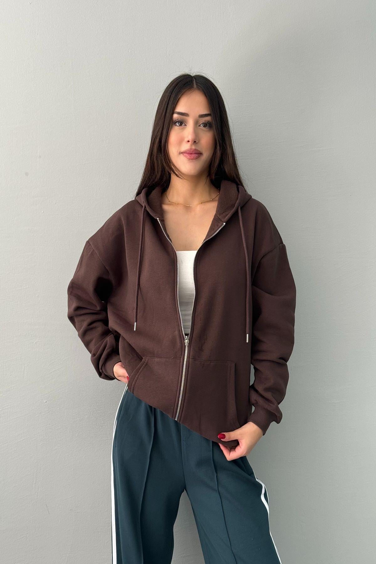 KAPŞONLU OVERSİZE FERMUARLI  SWEAT