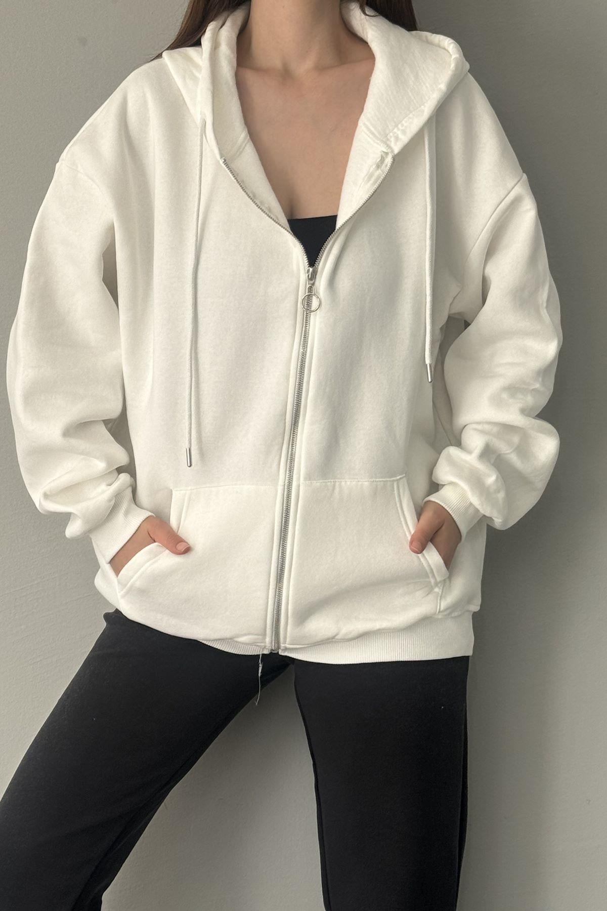 KAPŞONLU OVERSİZE FERMUARLI  SWEAT