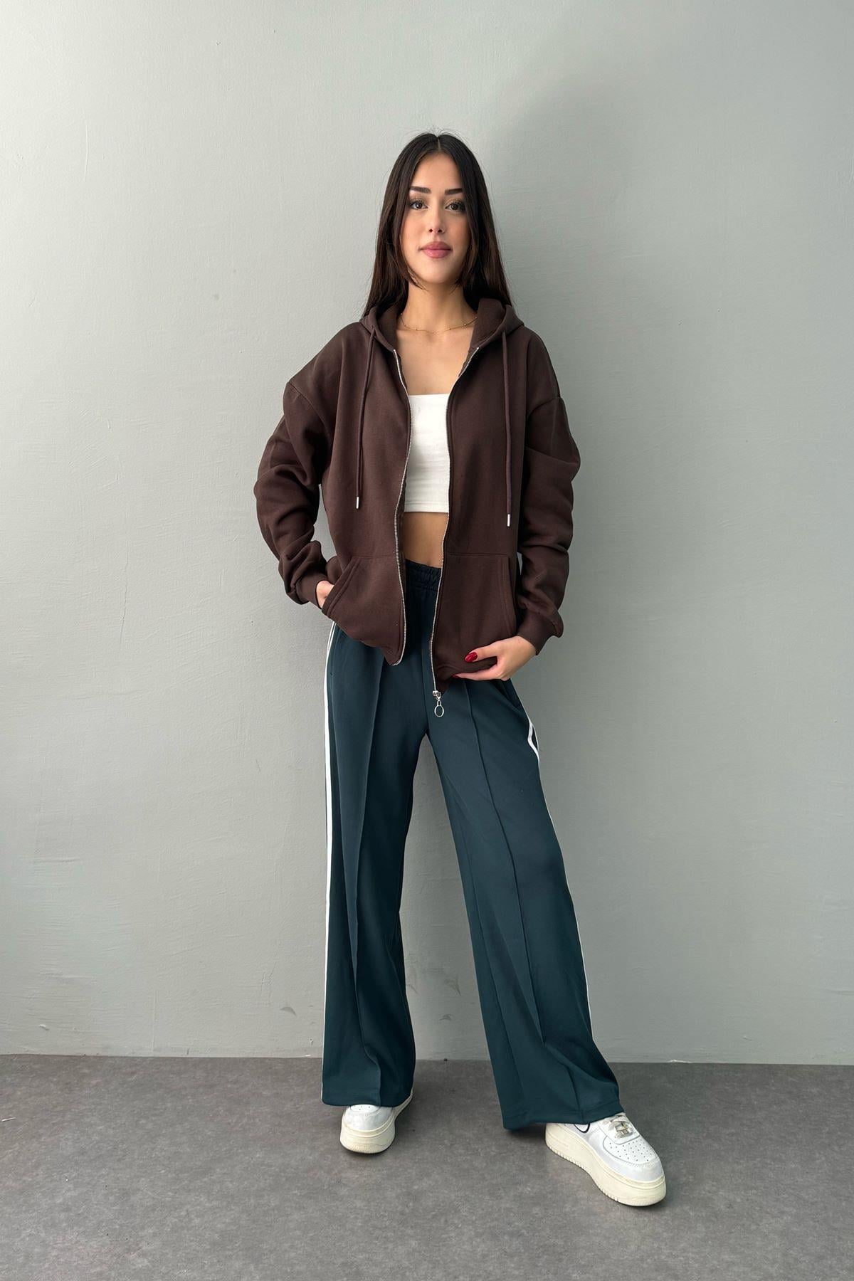 KAPŞONLU OVERSİZE FERMUARLI  SWEAT