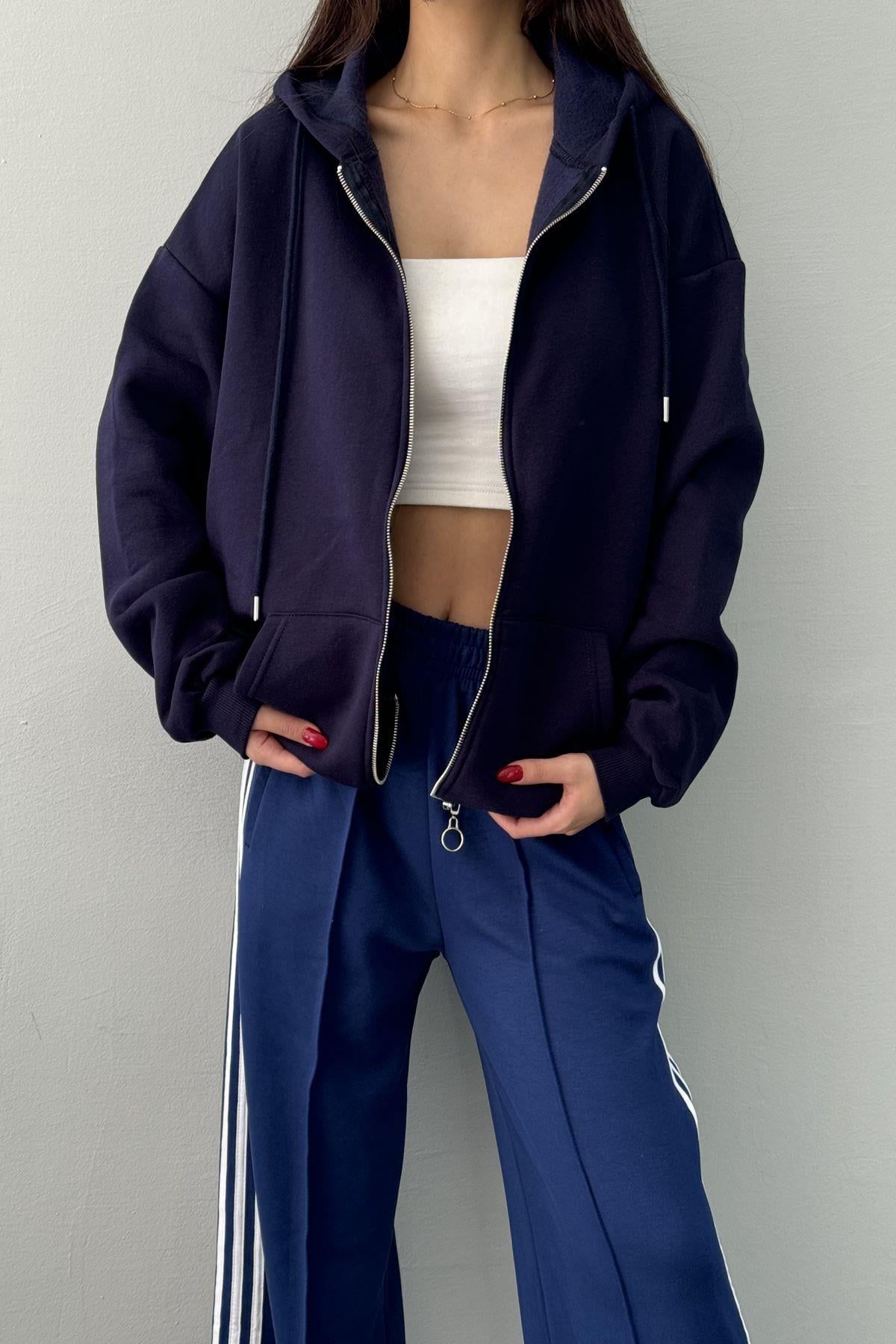 KAPŞONLU OVERSİZE FERMUARLI  SWEAT