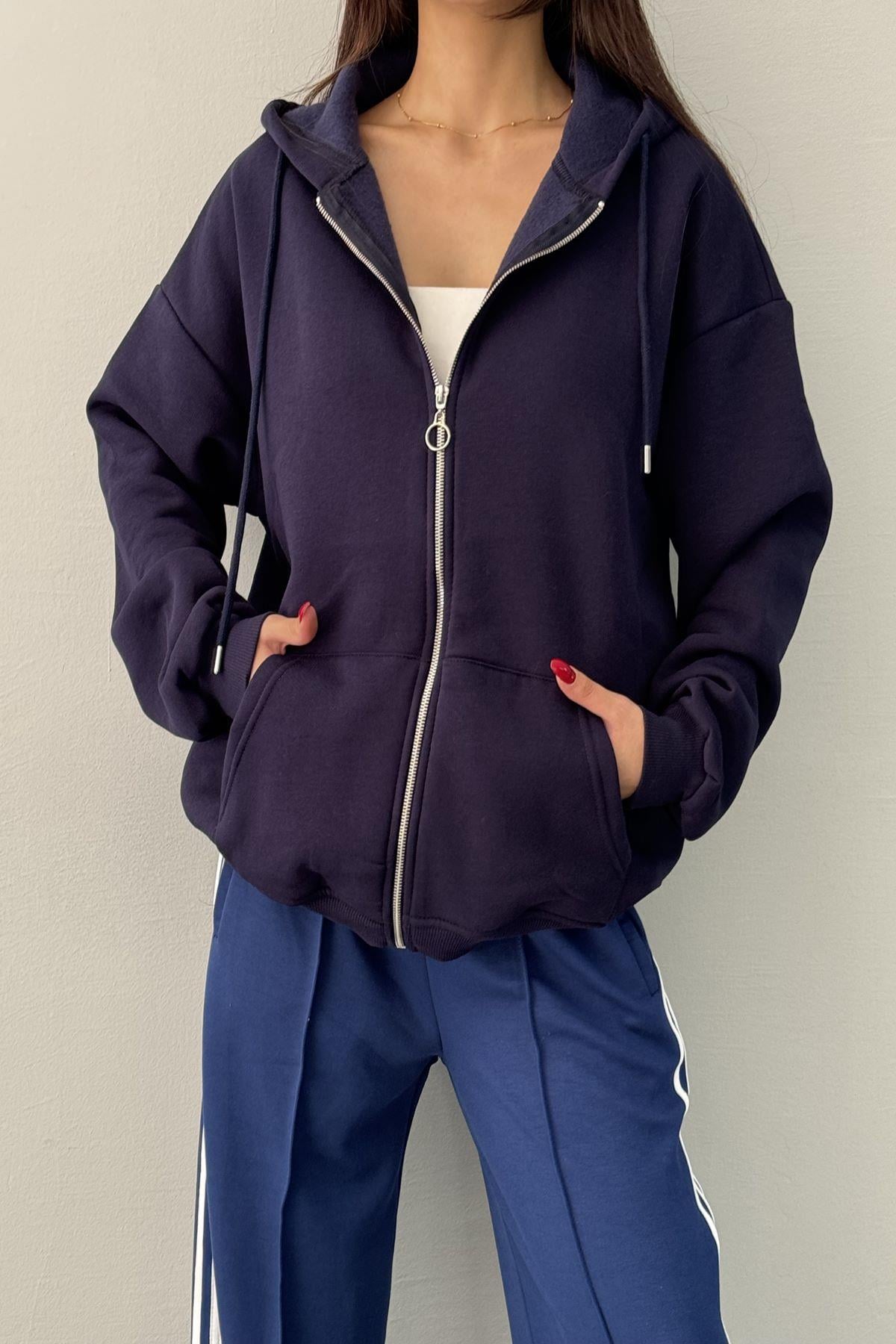 KAPŞONLU OVERSİZE FERMUARLI  SWEAT