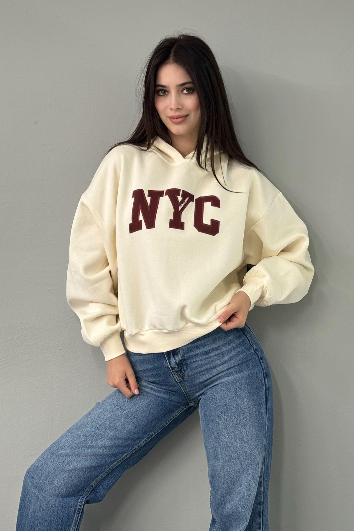 NAKIŞ DETAY KAPŞONLU SWEATSHIRT
