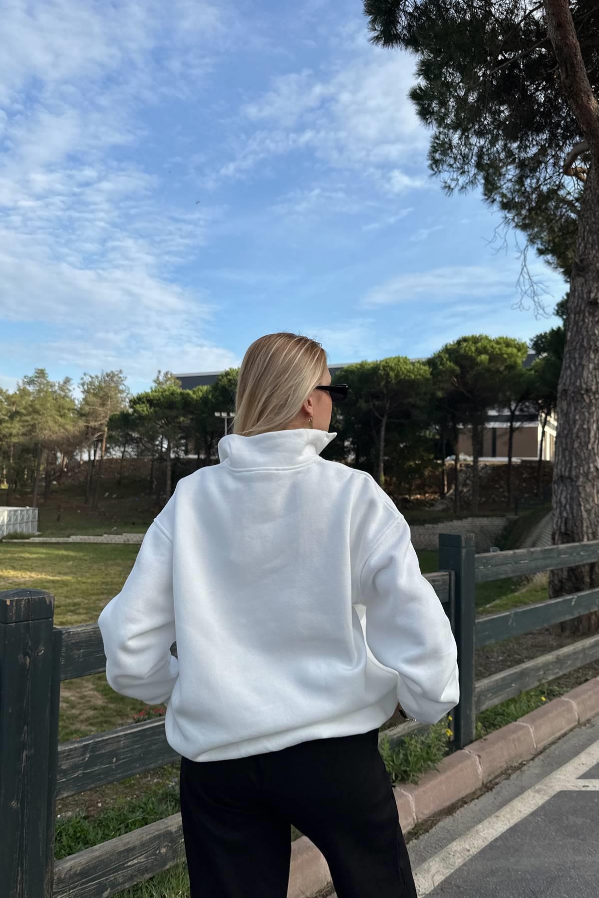 NEWYORK BASKILI YARIM FERMUARLI SWEATSHIRT