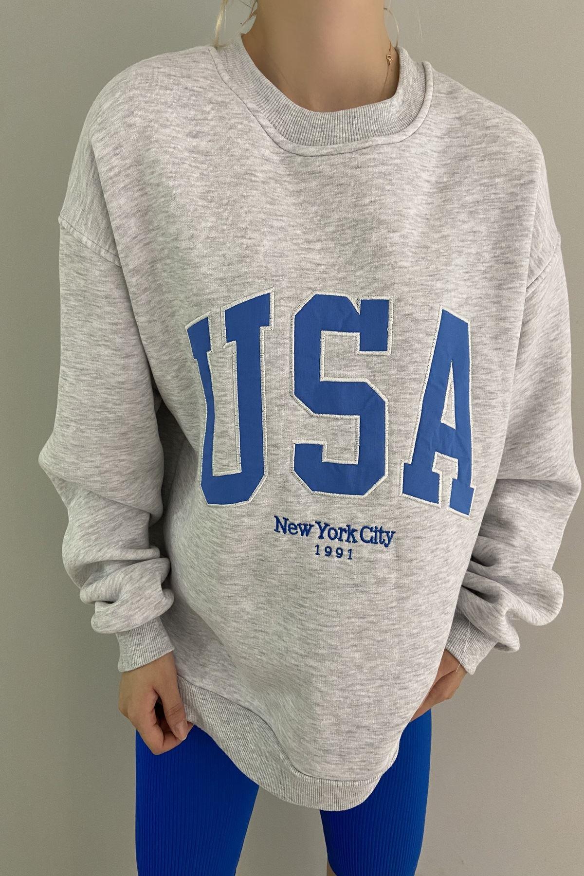 ÖNÜ USA NAKIŞLI OVERSİZE SWEAT