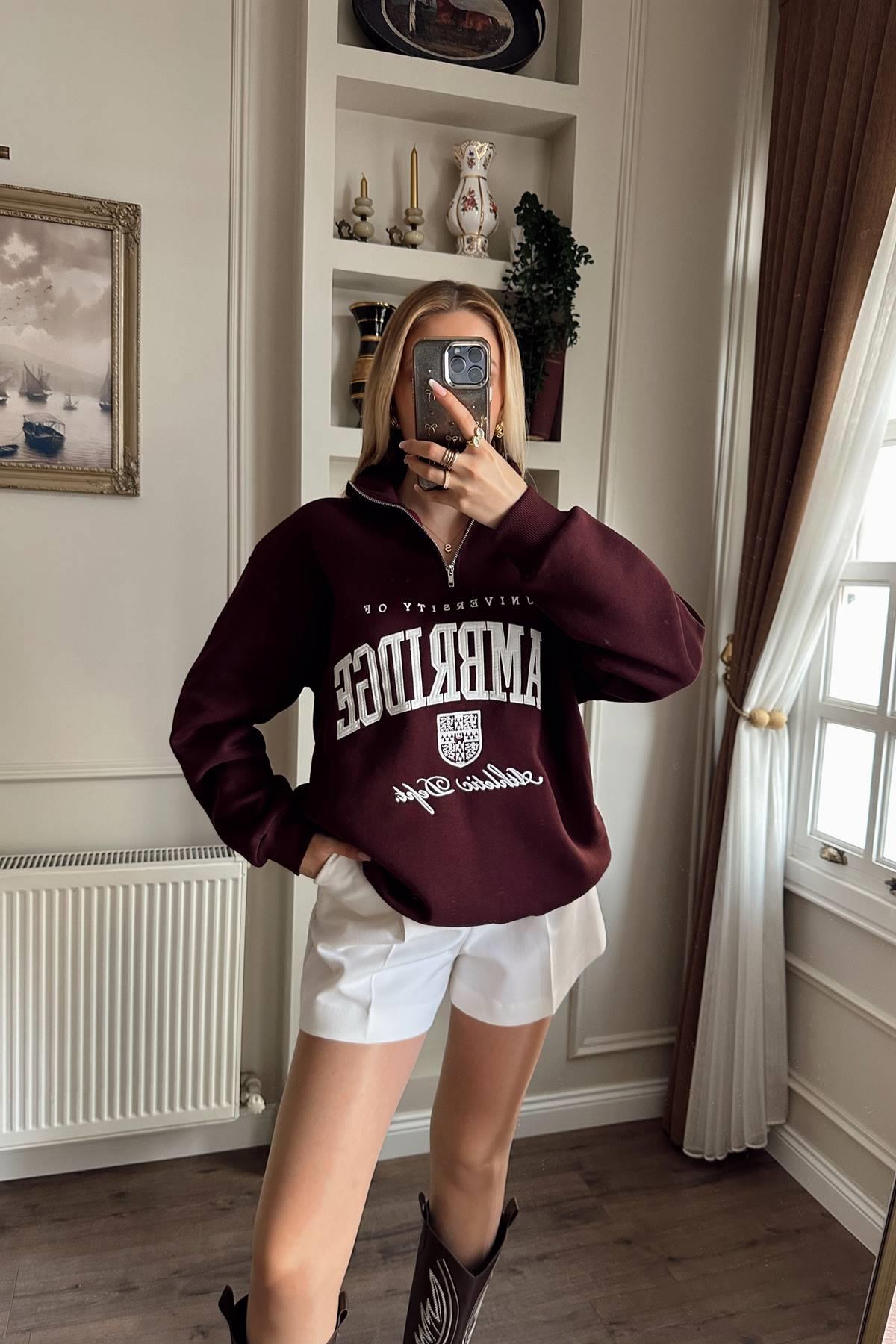 PATI FERMUARLI NAKIŞLI SWEATSHIRT