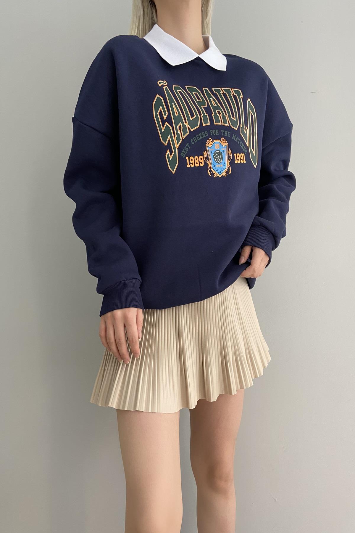 TRIKO YAKA BASKILI SWEAT