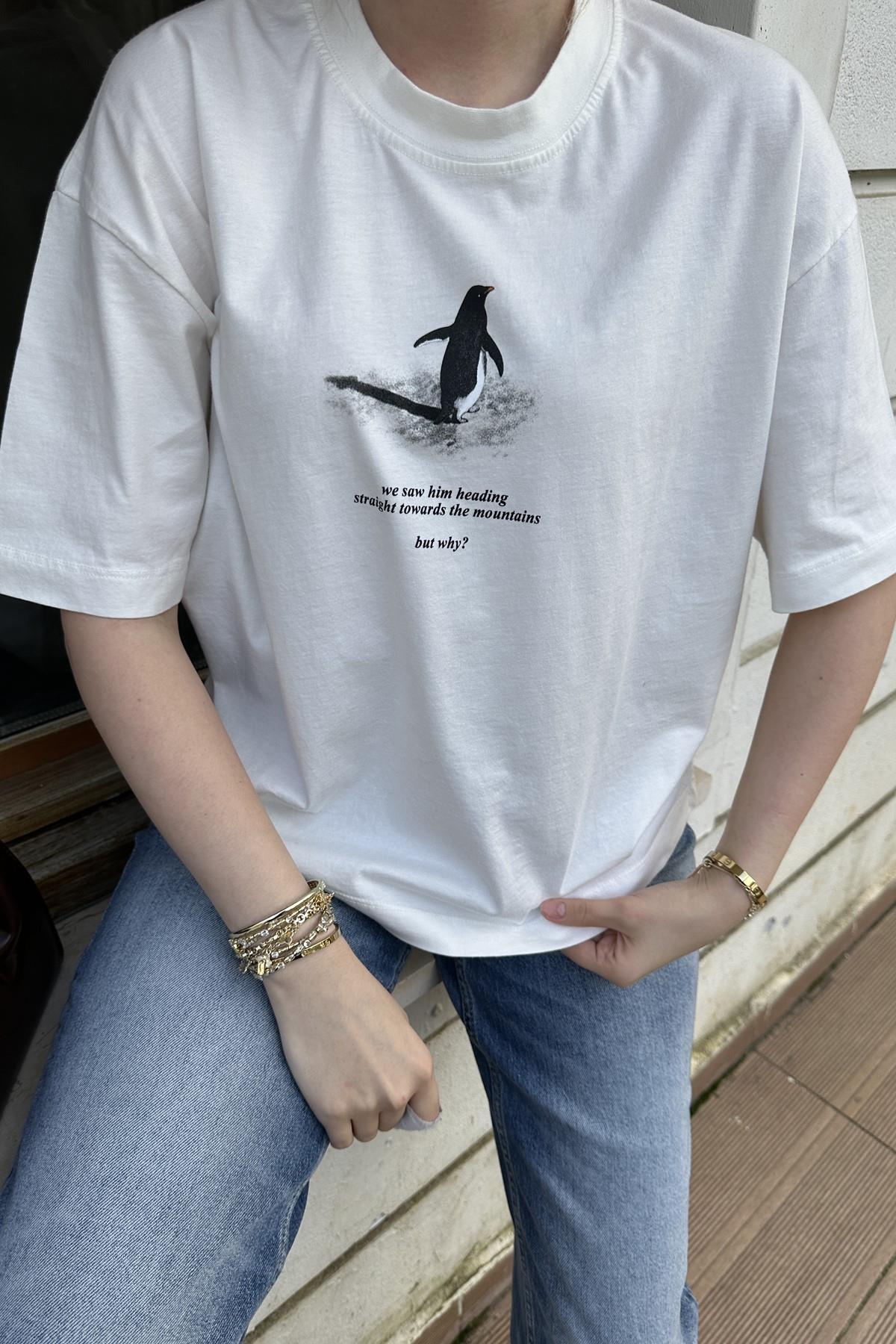 BİSİKLET YAKA BASKI DETAY OVERSİZE TSHIRT