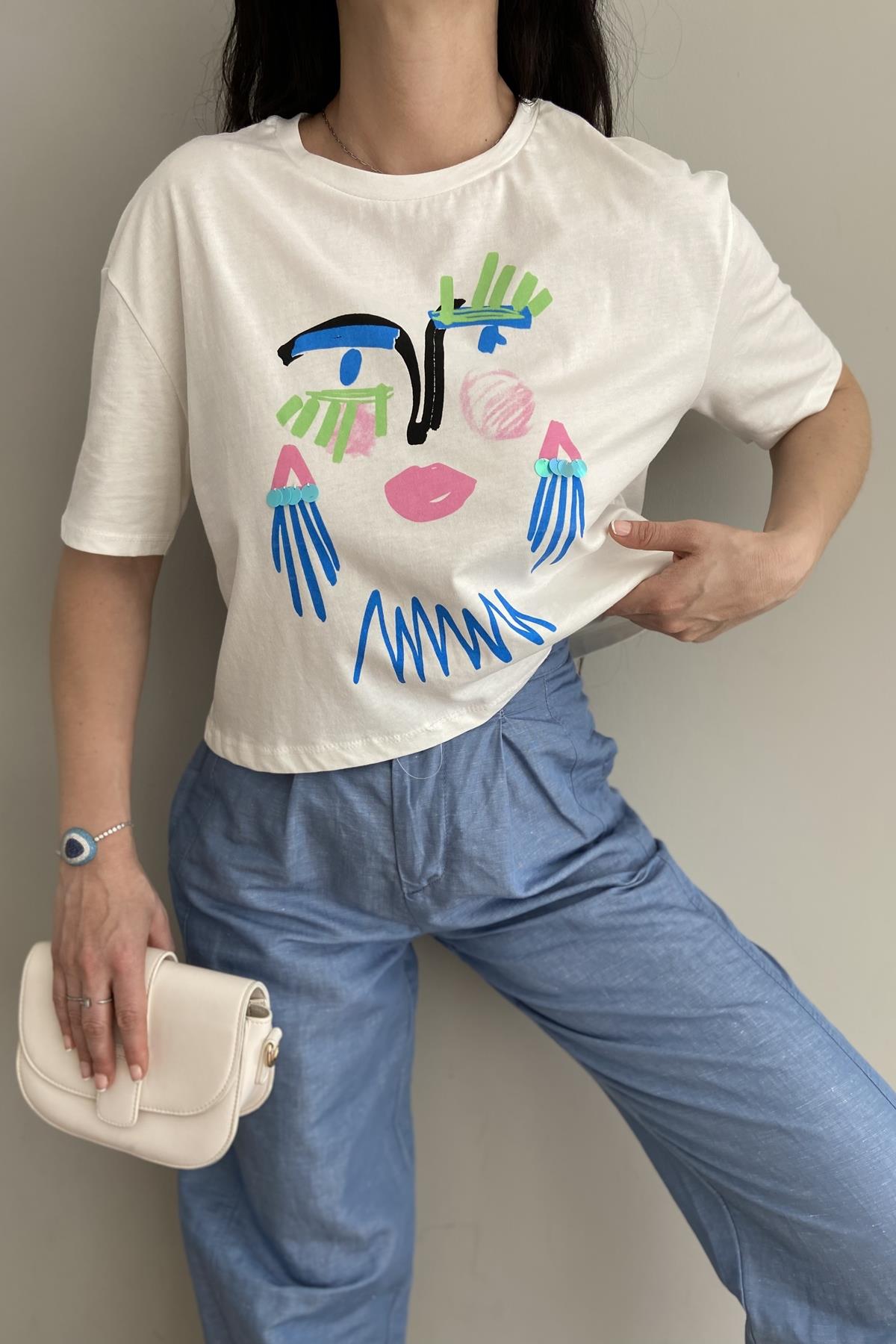 BİSİKLET YAKA BASKILI TSHIRT